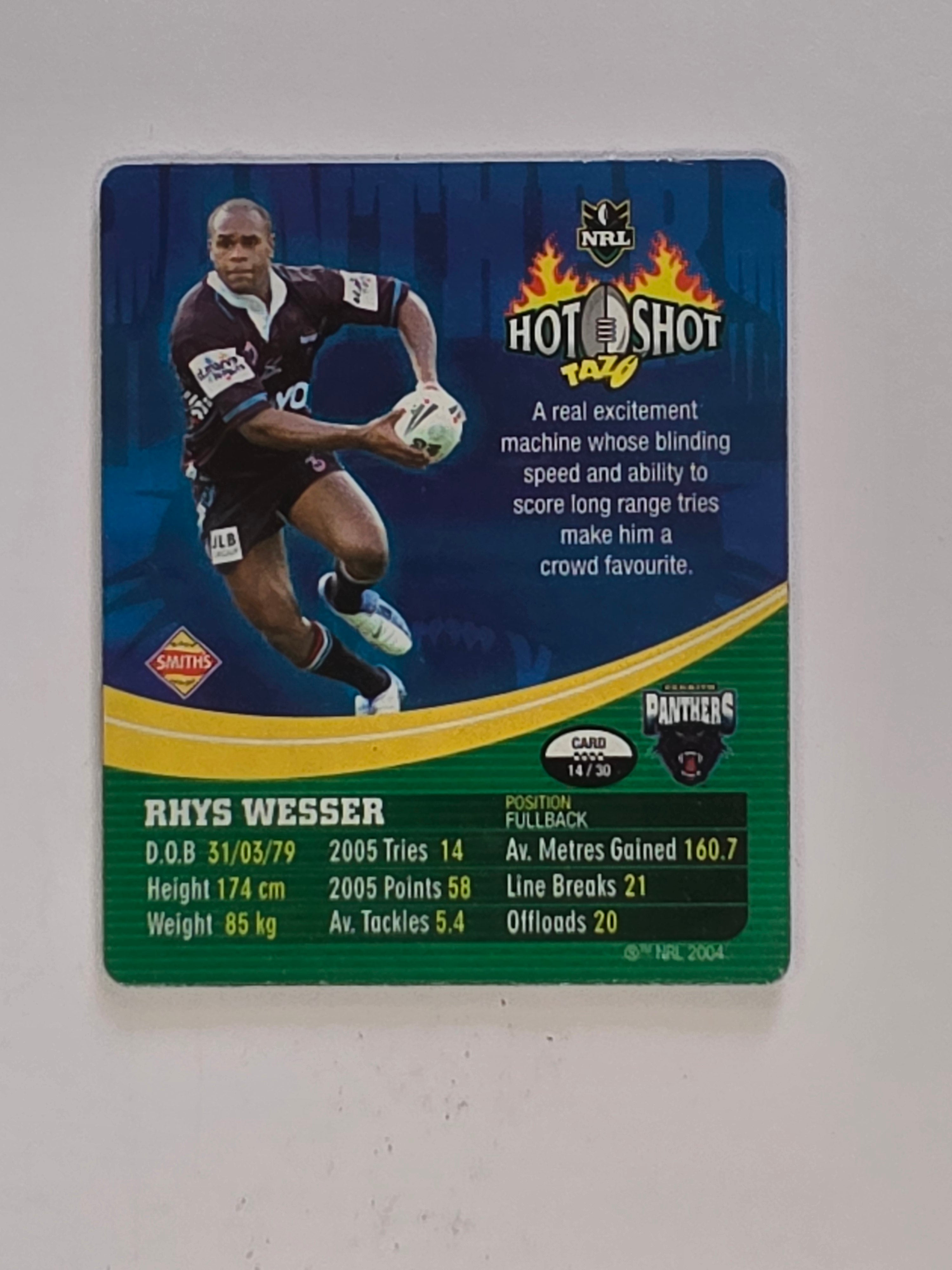 NRL 2006 Hot Shot Shattering 3D Tazos | #014 Rhys Wesser | Penrith Panthers