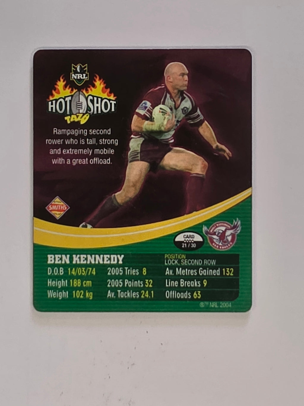 NRL 2006 Hot Shot Shattering 3D Tazos | #021 Ben Kennedy | Manly Warringah Sea Eagles