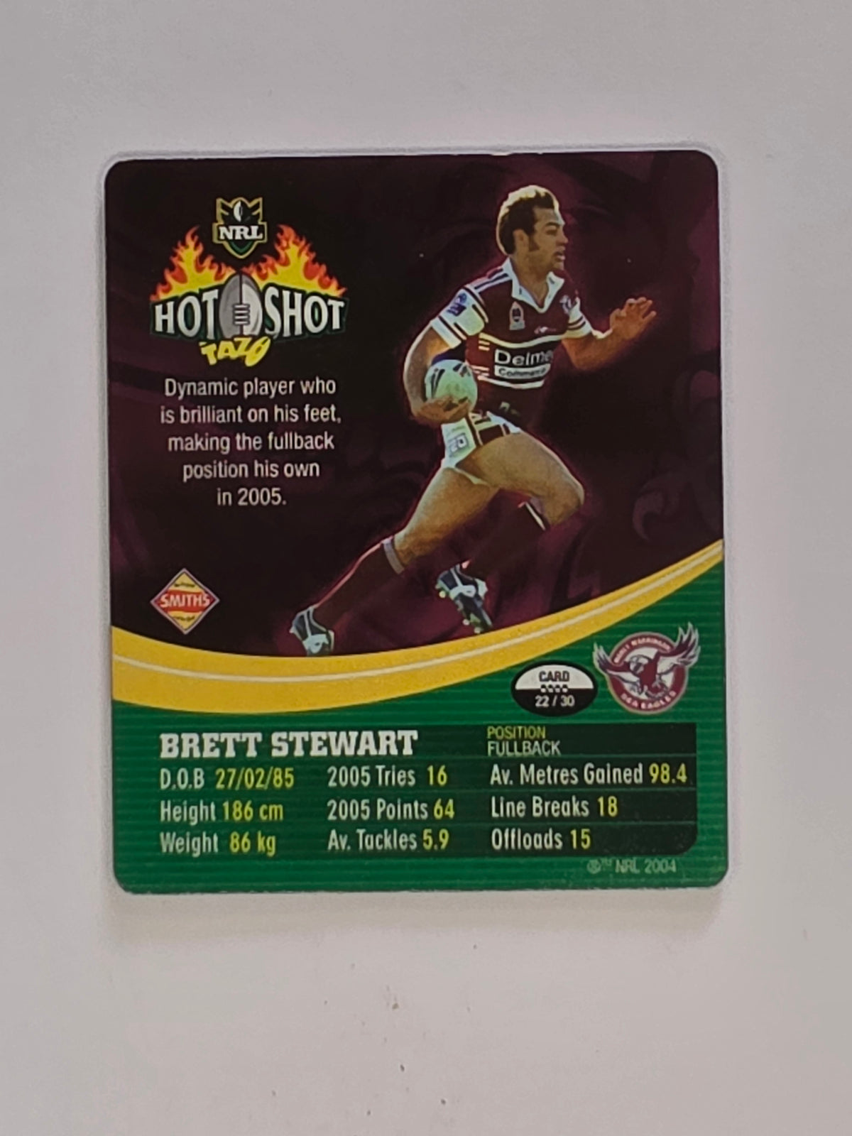 NRL 2006 Hot Shot Shattering 3D Tazos | #022 Brett Stewart | Manly Warringah Sea Eagles