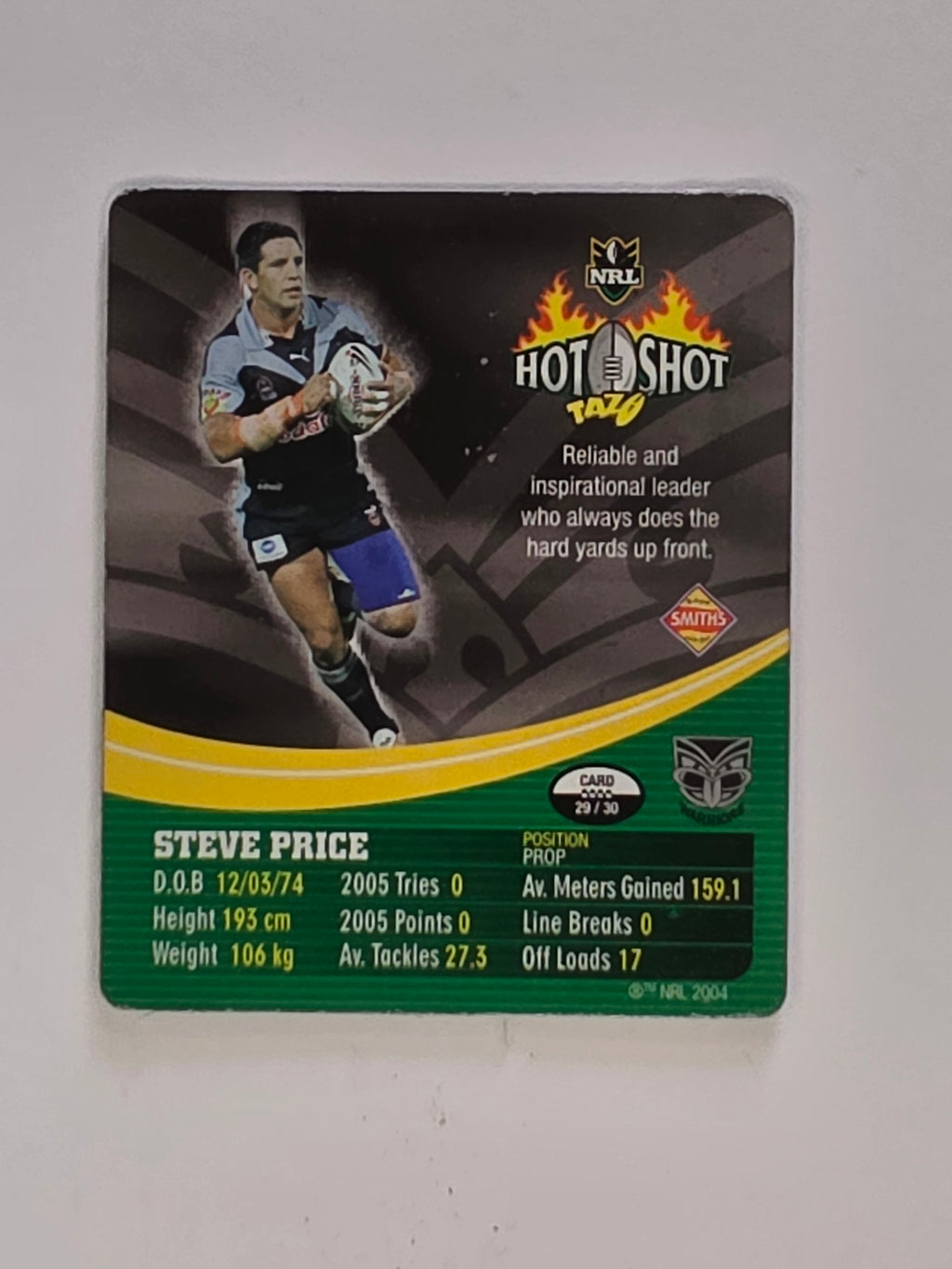NRL 2006 Hot Shot Shattering 3D Tazos | #029 Steve Price | New Zealand Warriors