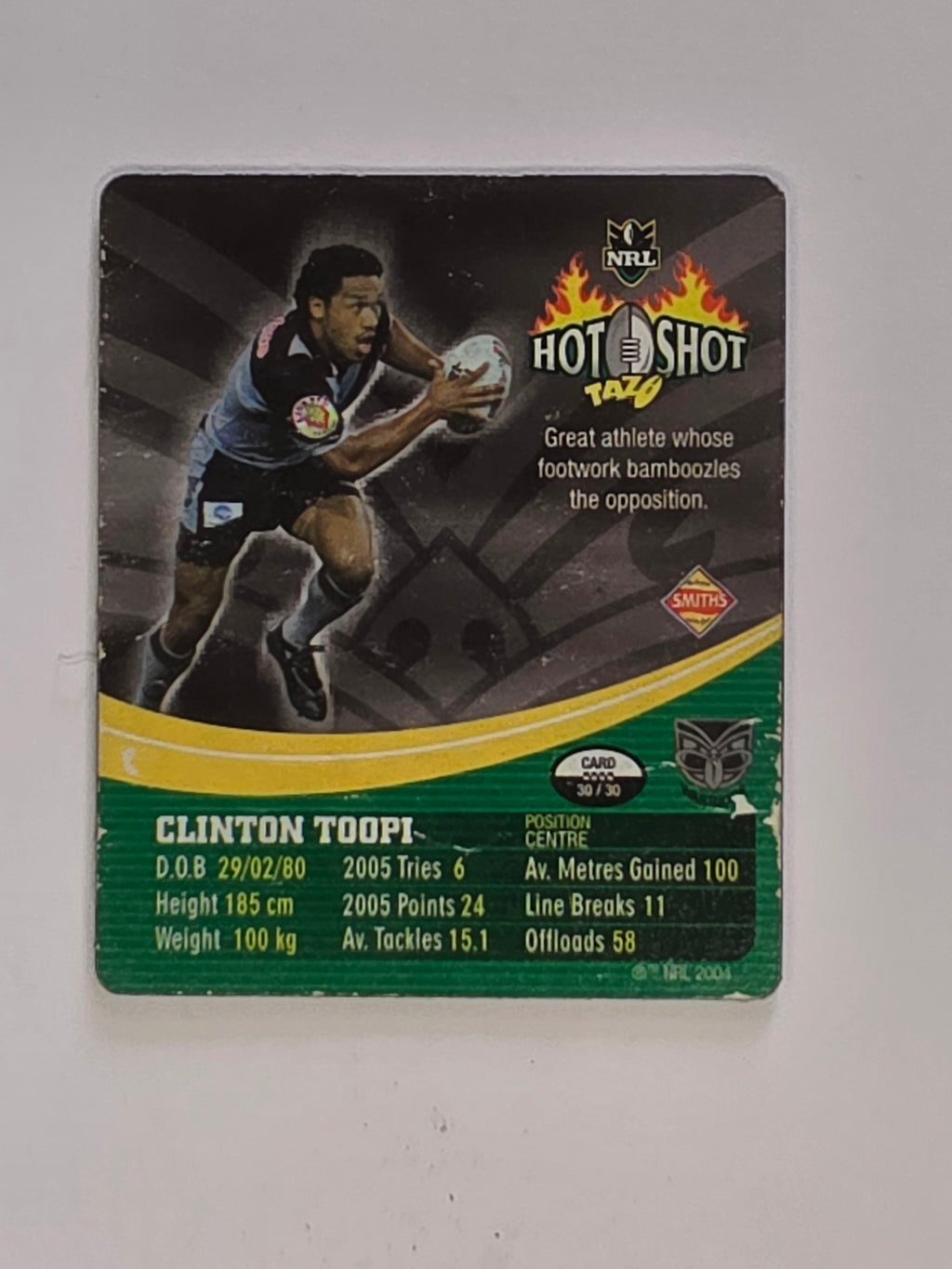 NRL 2006 Hot Shot Shattering 3D Tazos | #030 Clinton Toopi | New Zealand Warriors