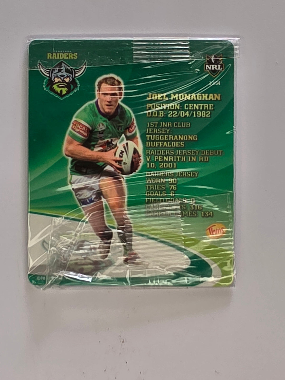 NRL 2009 Footy Frames Gold Foil | #010 Joel Monaghan | Canberra Raiders