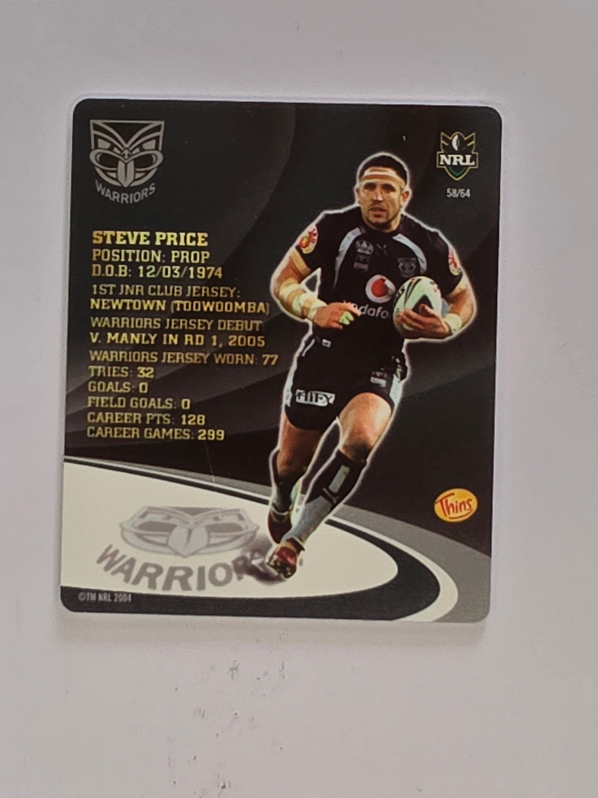 NRL 2009 Footy Frames Gold Foil | #058 Steve Price | New Zealand Warriors