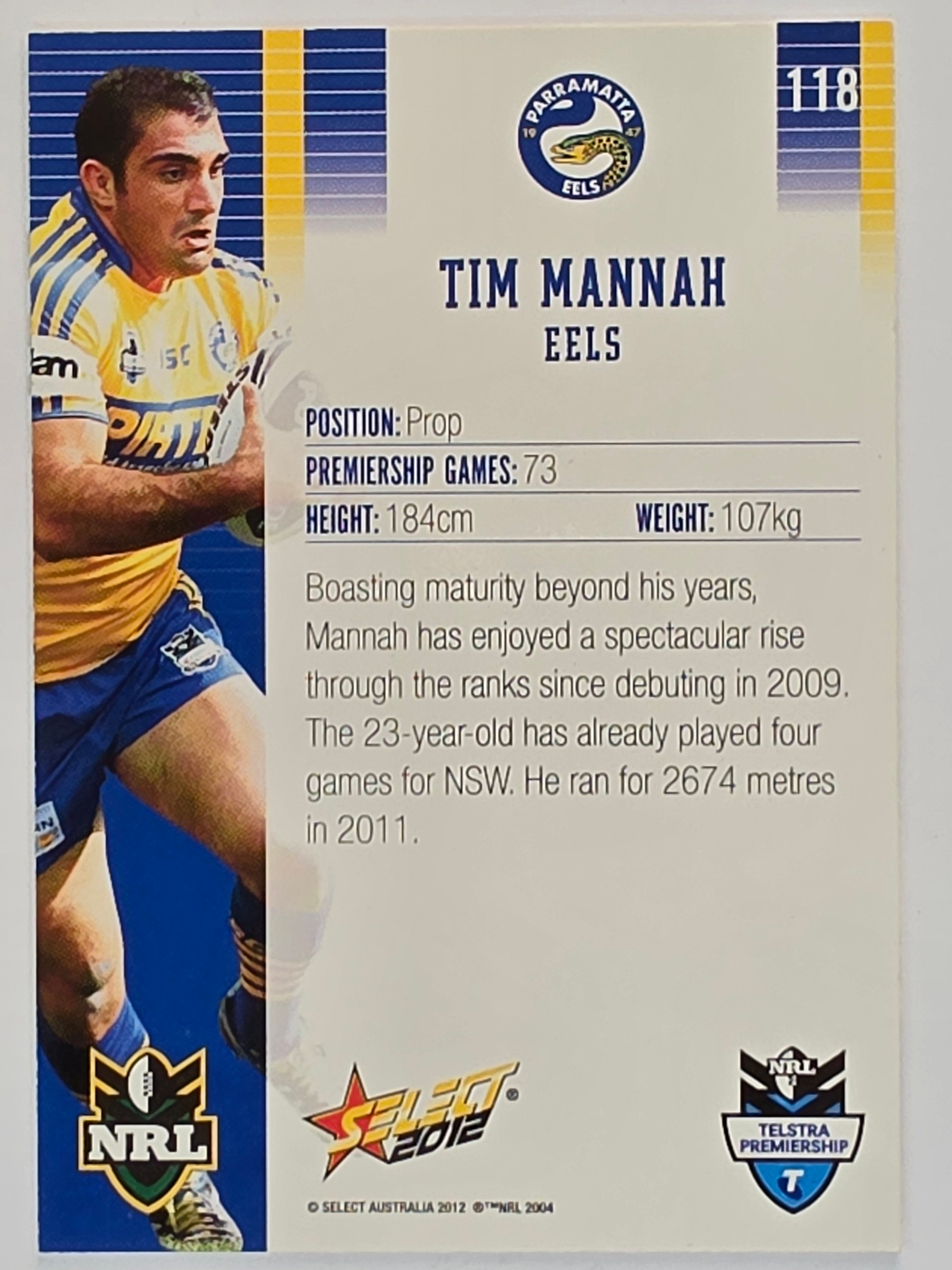 NRL 2012 Champions Base Card #118 Tim Mannah Parramatta Eels