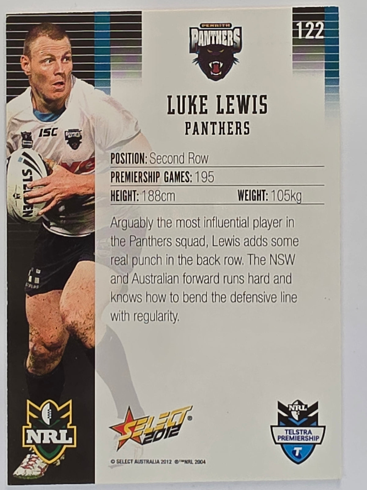NRL 2012 Champions Base Card #122 Luke Lewis Penrith Panthers