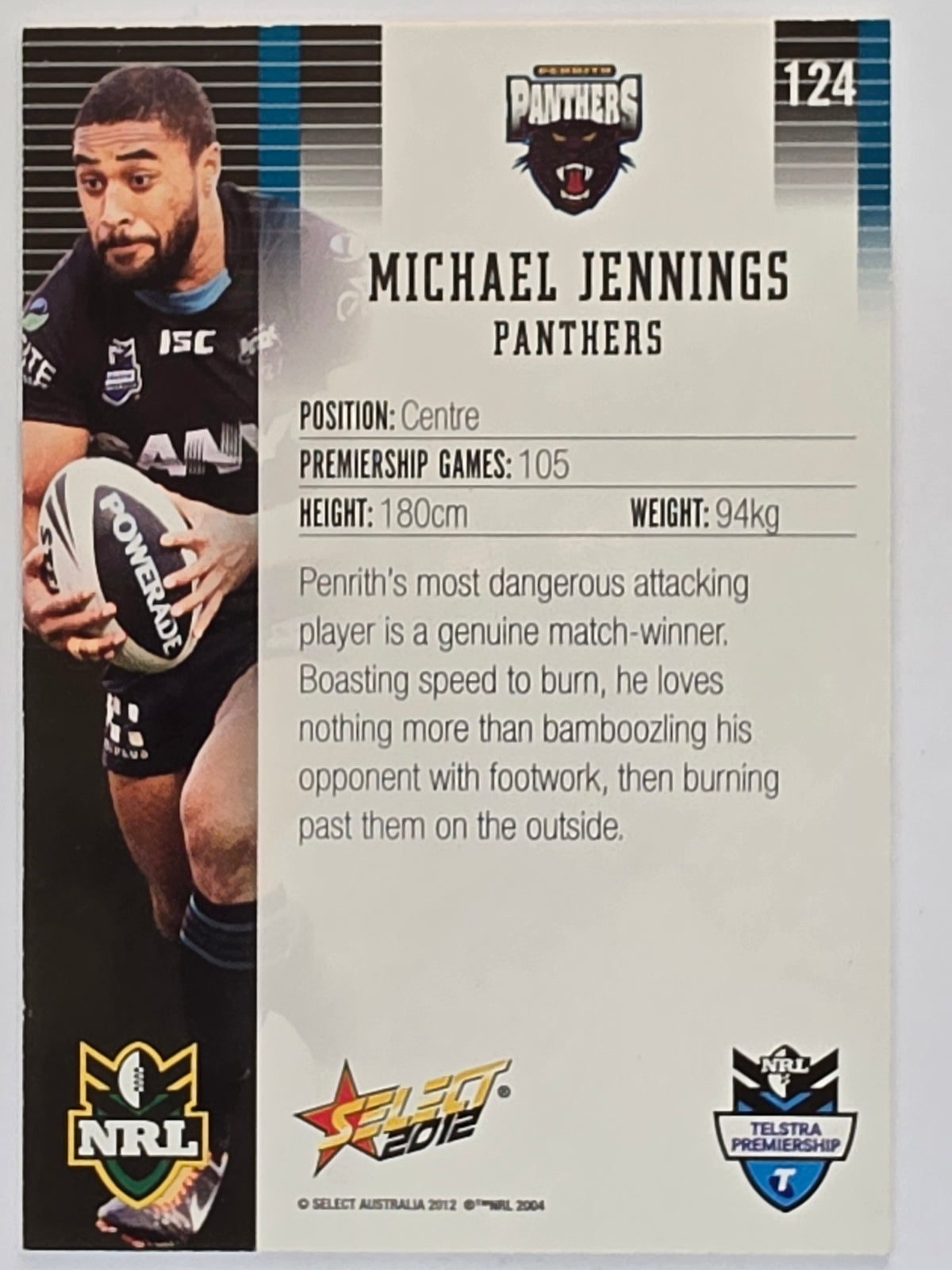 NRL 2012 Champions Base Card #124 Michael Jennings Penrith Panthers