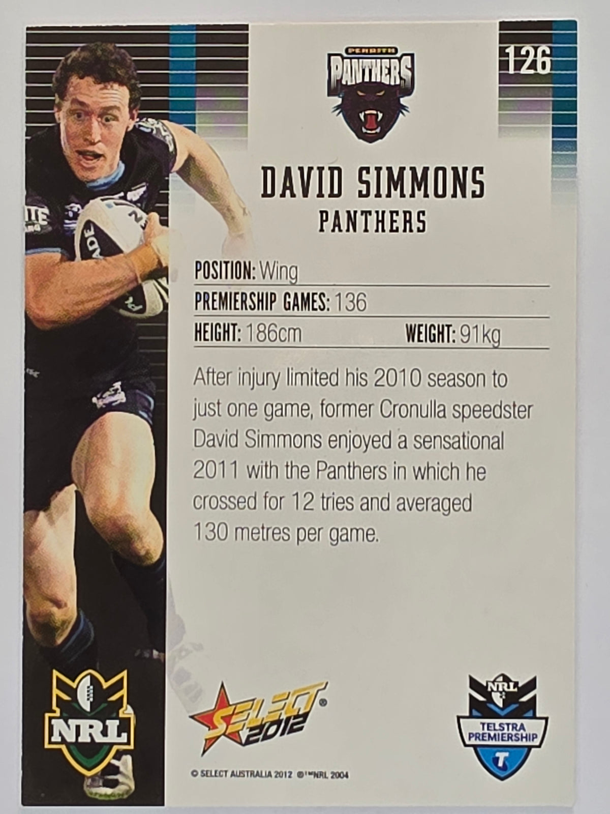 NRL 2012 Champions Base Card #126 David Simmons Penrith Panthers