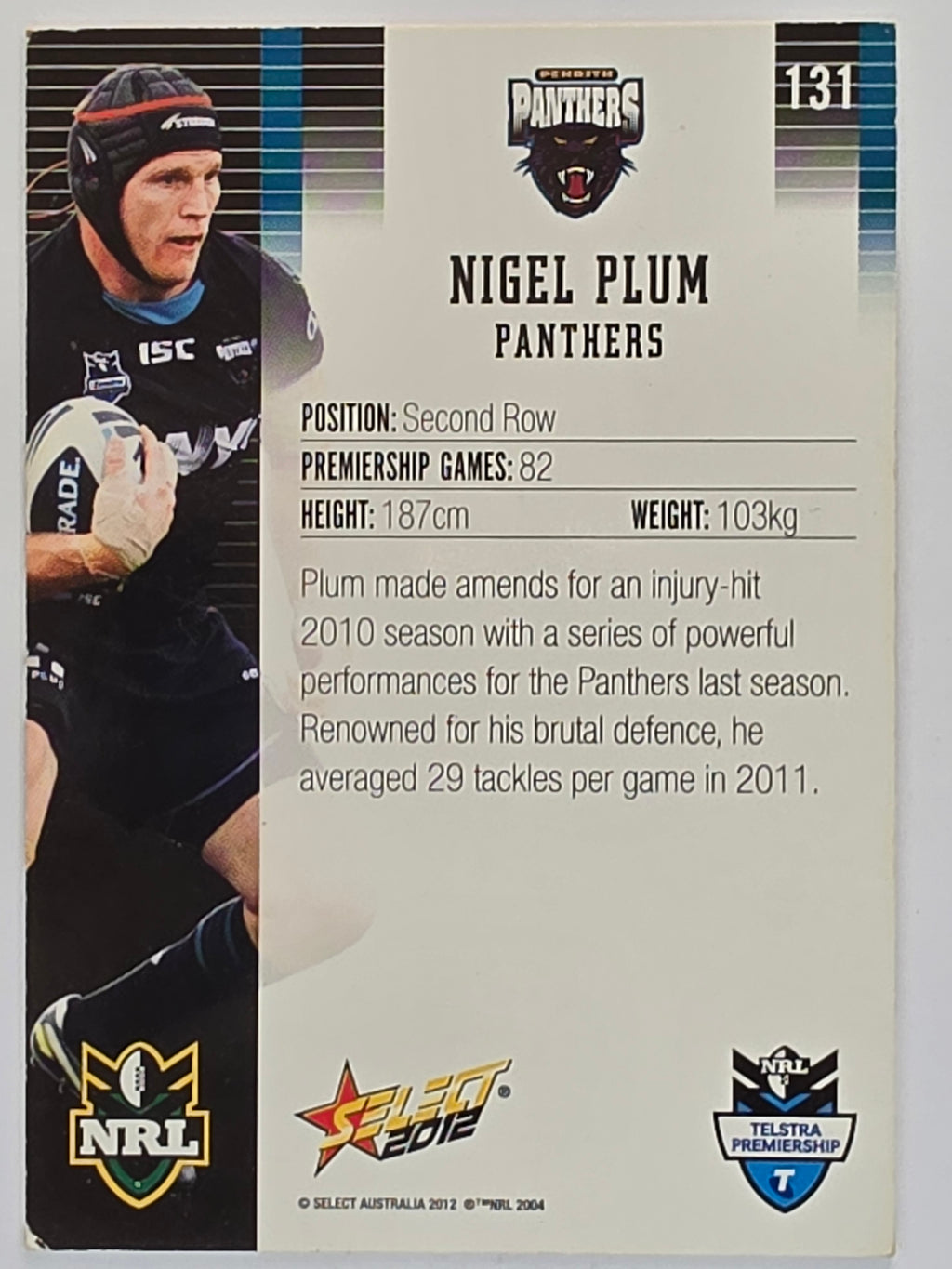 NRL 2012 Champions Base Card #131 Nigel Plum Penrith Panthers