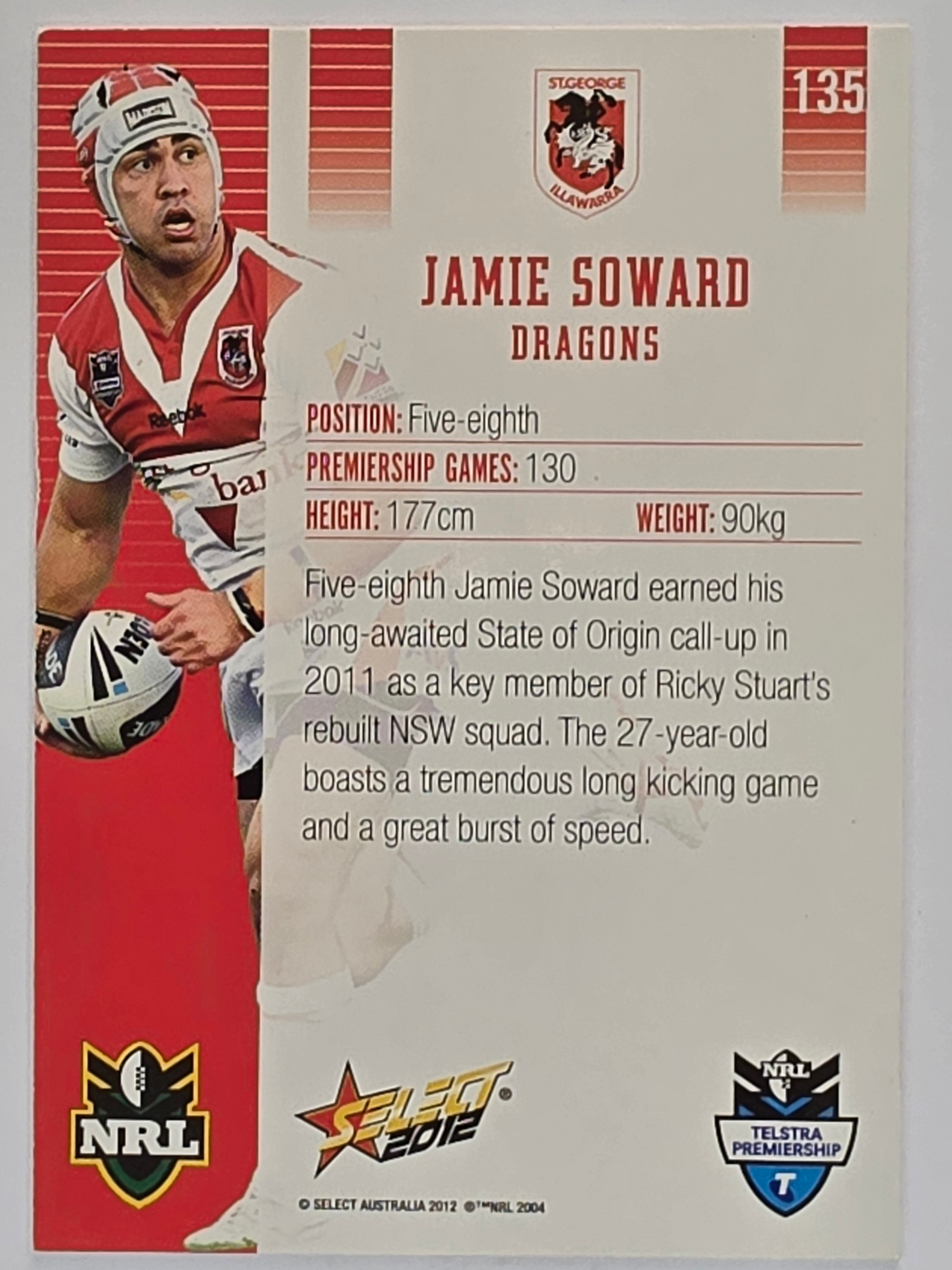 NRL 2012 Champions Base Card #135 Jamie Soward St George Illawarra Dragons