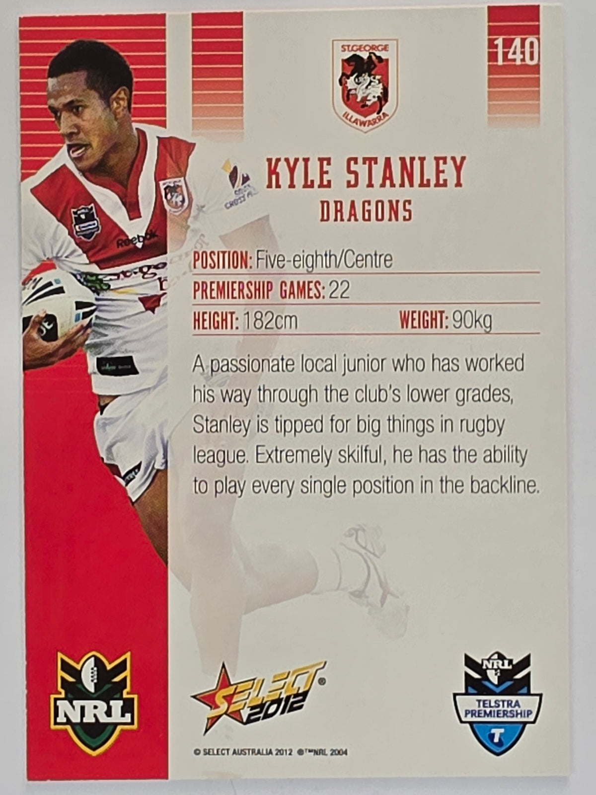 NRL 2012 Champions Base Card #140 Kyle Stanley St George Illawarra Dragons