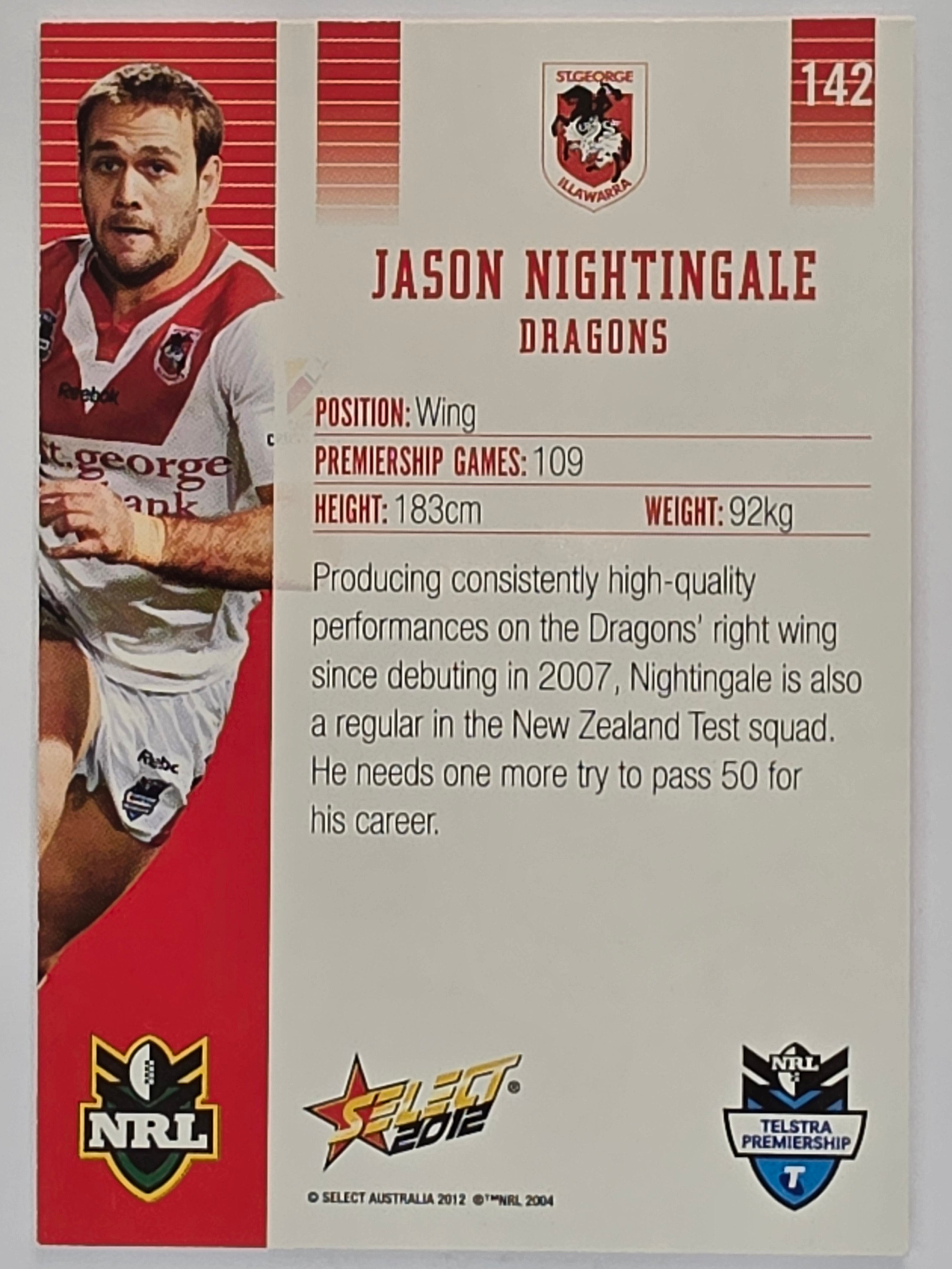 NRL 2012 Champions Base Card #142 Jason Nightingale St George Illawarra Dragons