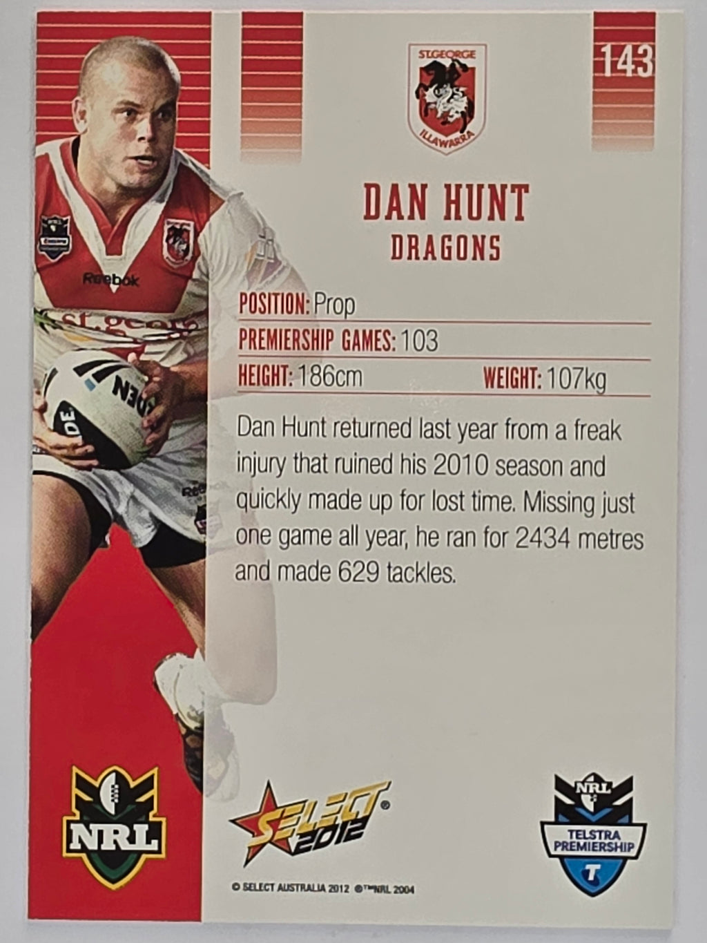 NRL 2012 Champions Base Card #143 Dan Hunt St George Illawarra Dragons
