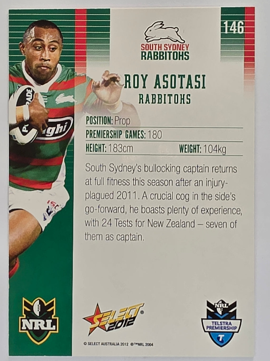 NRL 2012 Champions Base Card #146 Roy Asotasi South Sydney Rabbitohs