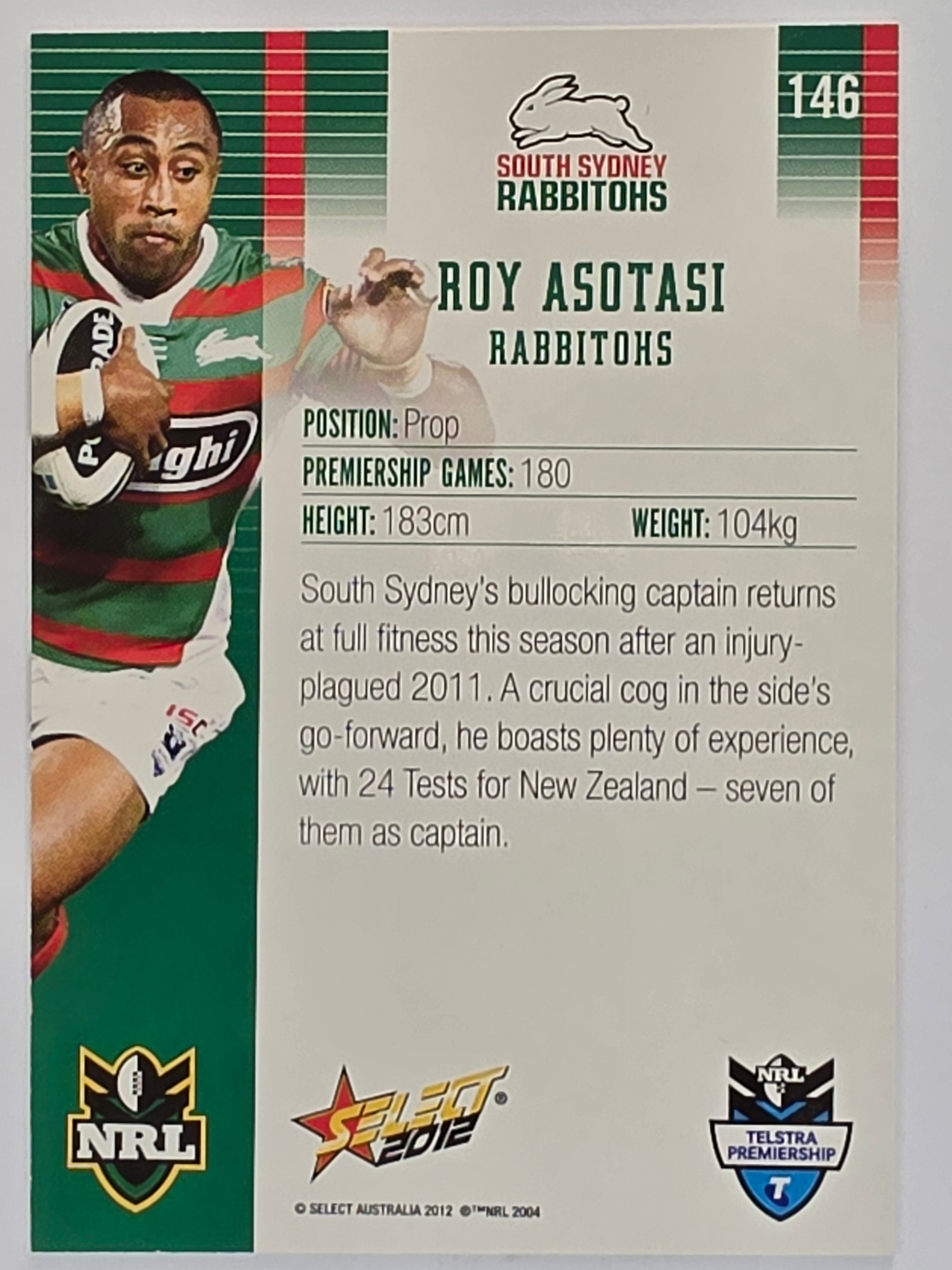 NRL 2012 Champions Base Card #146 Roy Asotasi South Sydney Rabbitohs