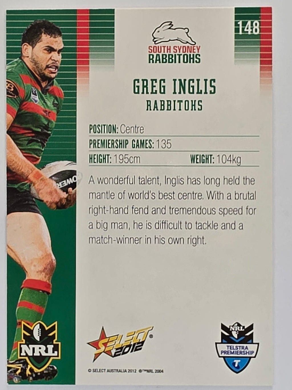 NRL 2012 Champions Base Card #148 Greg Inglis South Sydney Rabbitohs