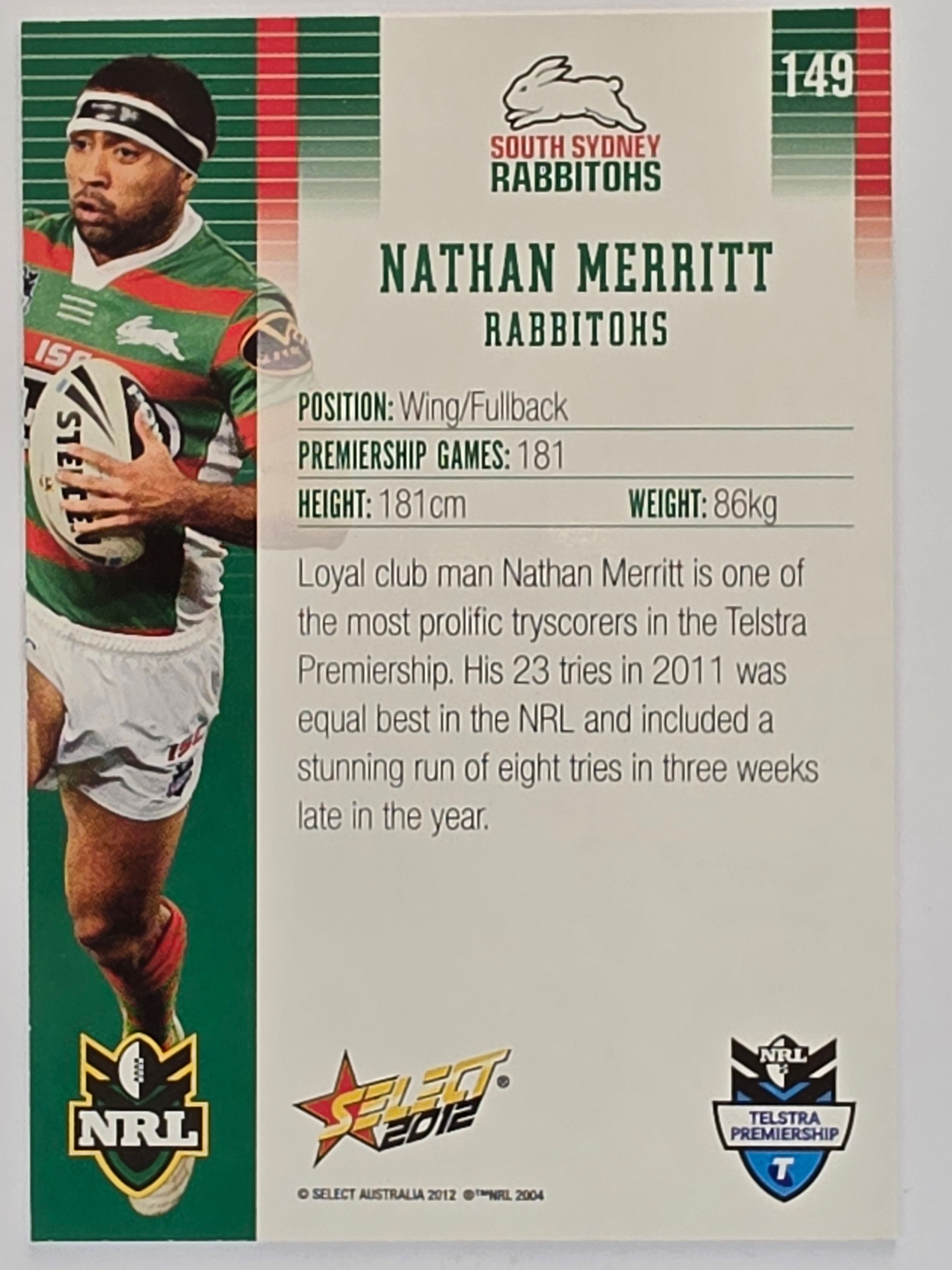 NRL 2012 Champions Base Card #149 Nathan Merritt South Sydney Rabbitohs