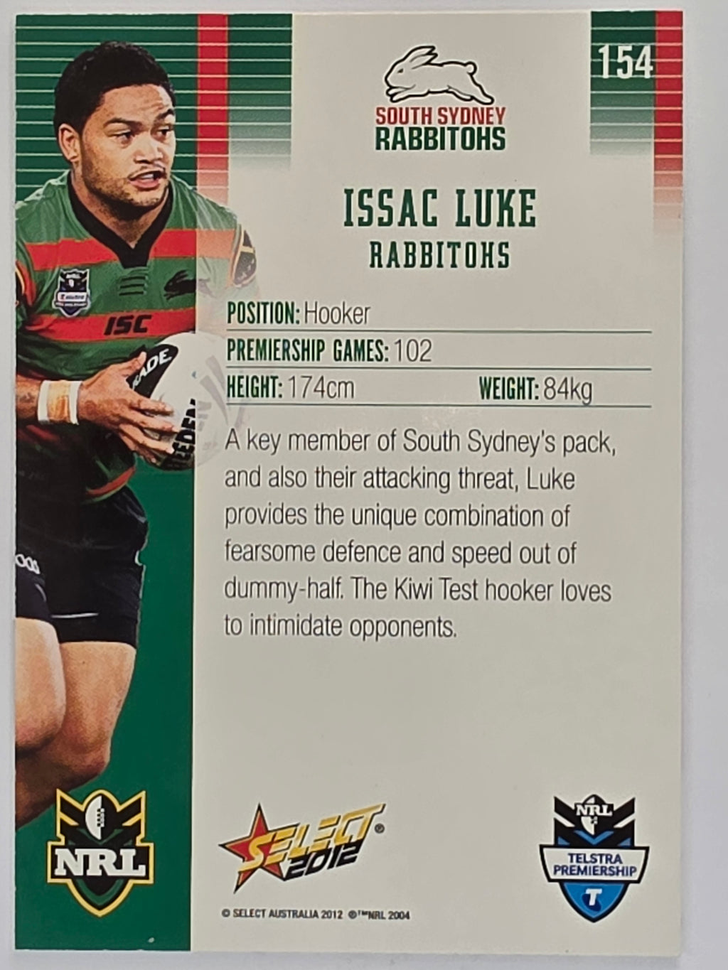 NRL 2012 Champions Base Card #154 Issac Luke South Sydney Rabbitohs