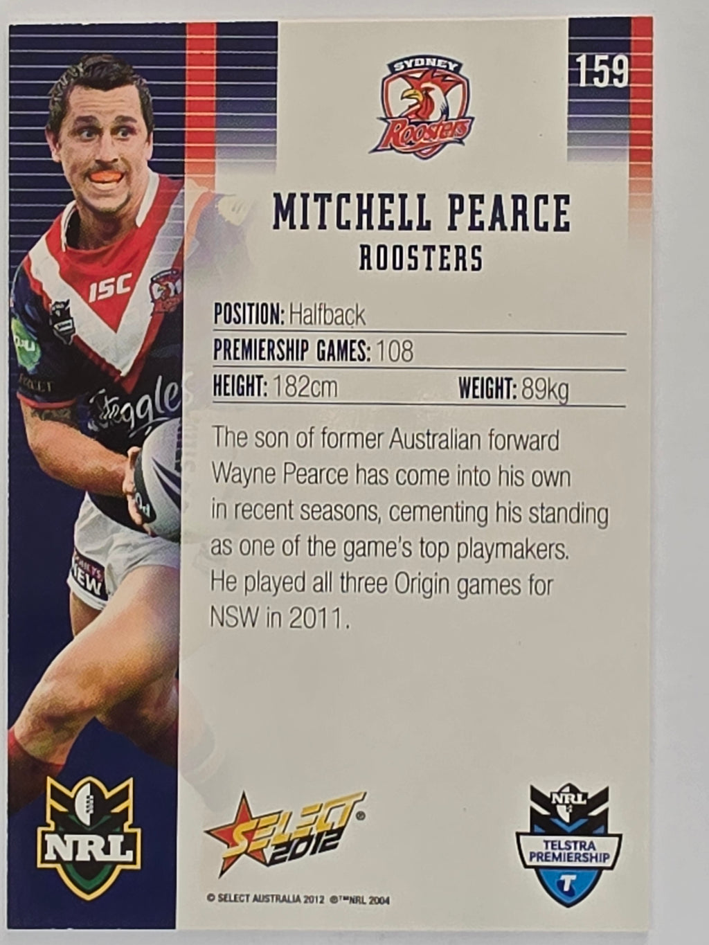 NRL 2012 Champions Base Card #159 Mitchell Pearce Sydney Roosters