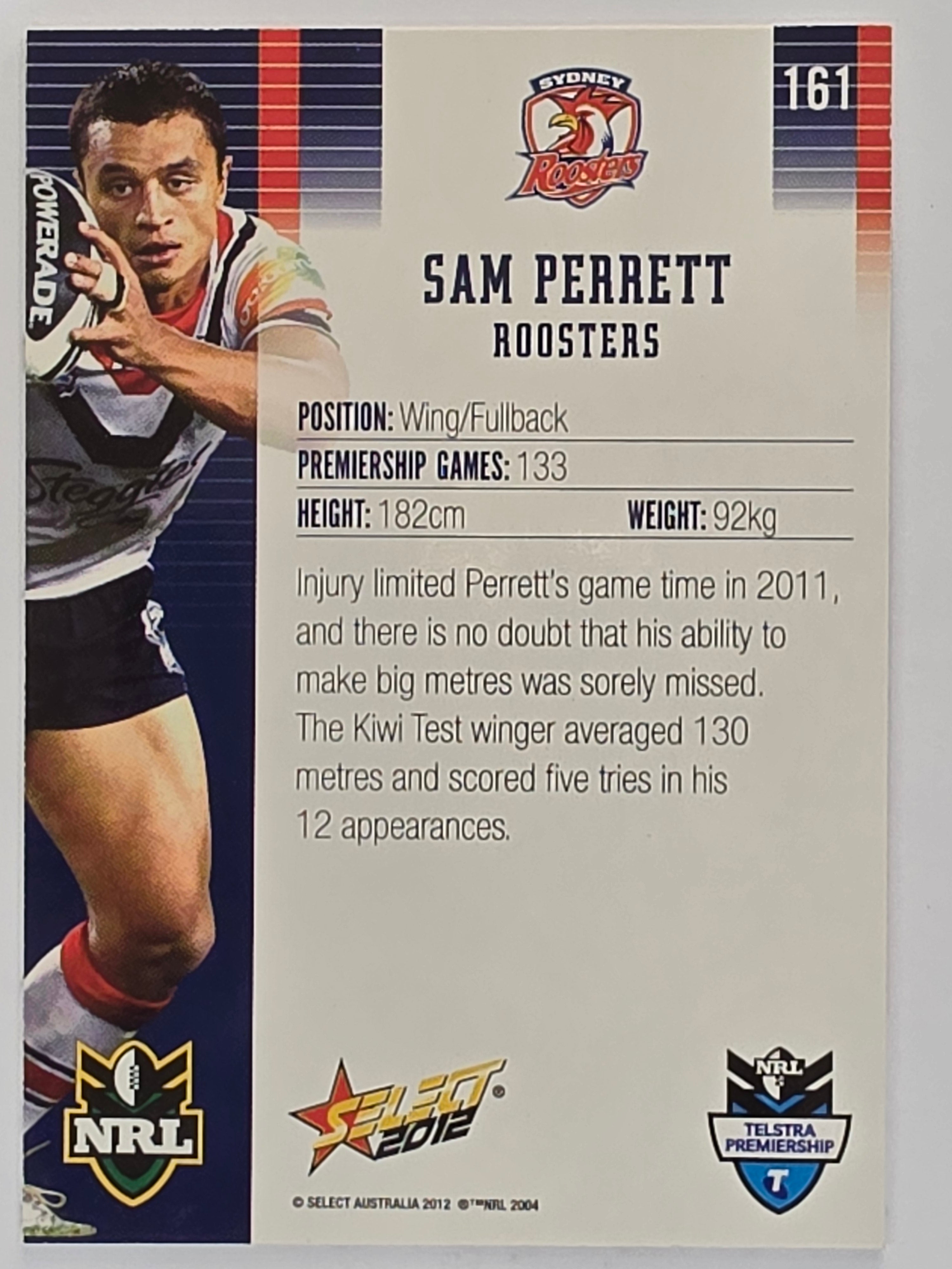 NRL 2012 Champions Base Card #161 Sam Perrett Sydney Roosters