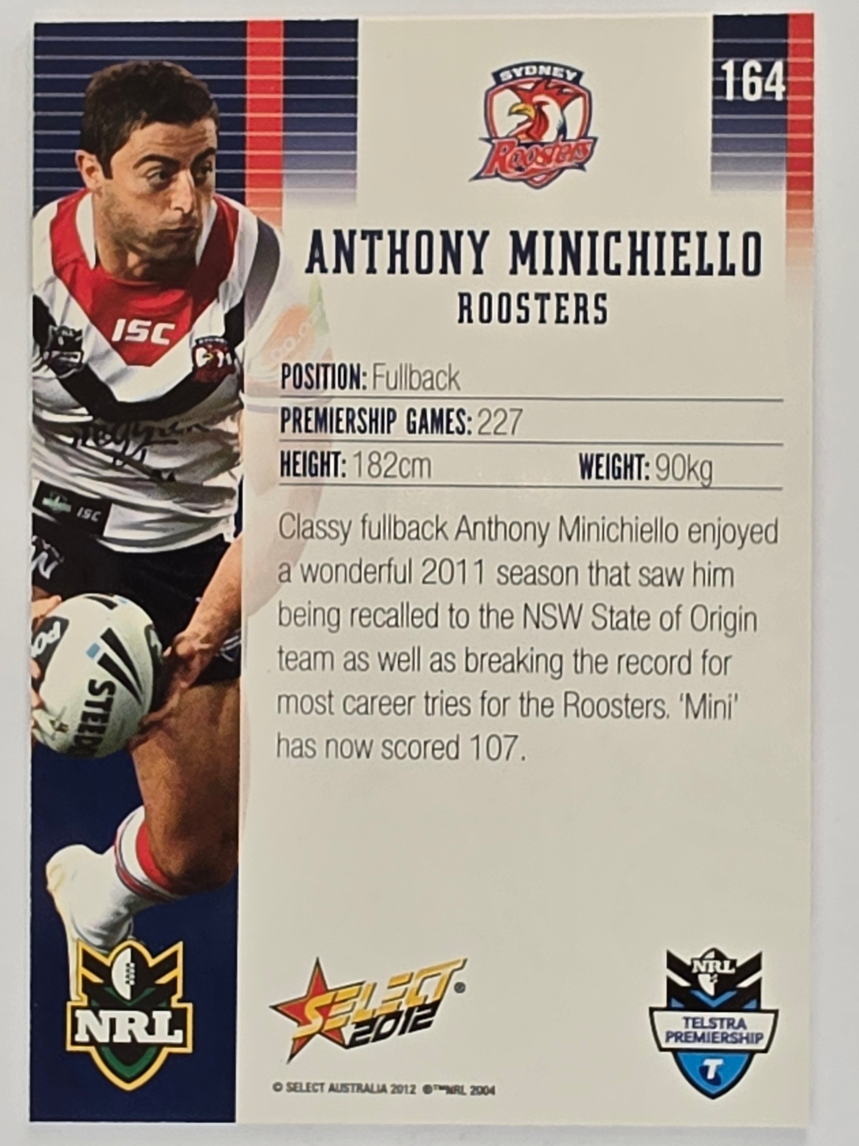 NRL 2012 Champions Base Card #164 Anthony Minichiello Sydney Roosters