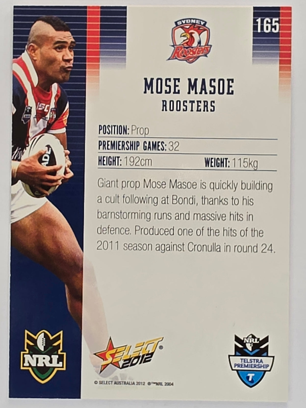 NRL 2012 Champions Base Card #165 Mose Masoe Sydney Roosters