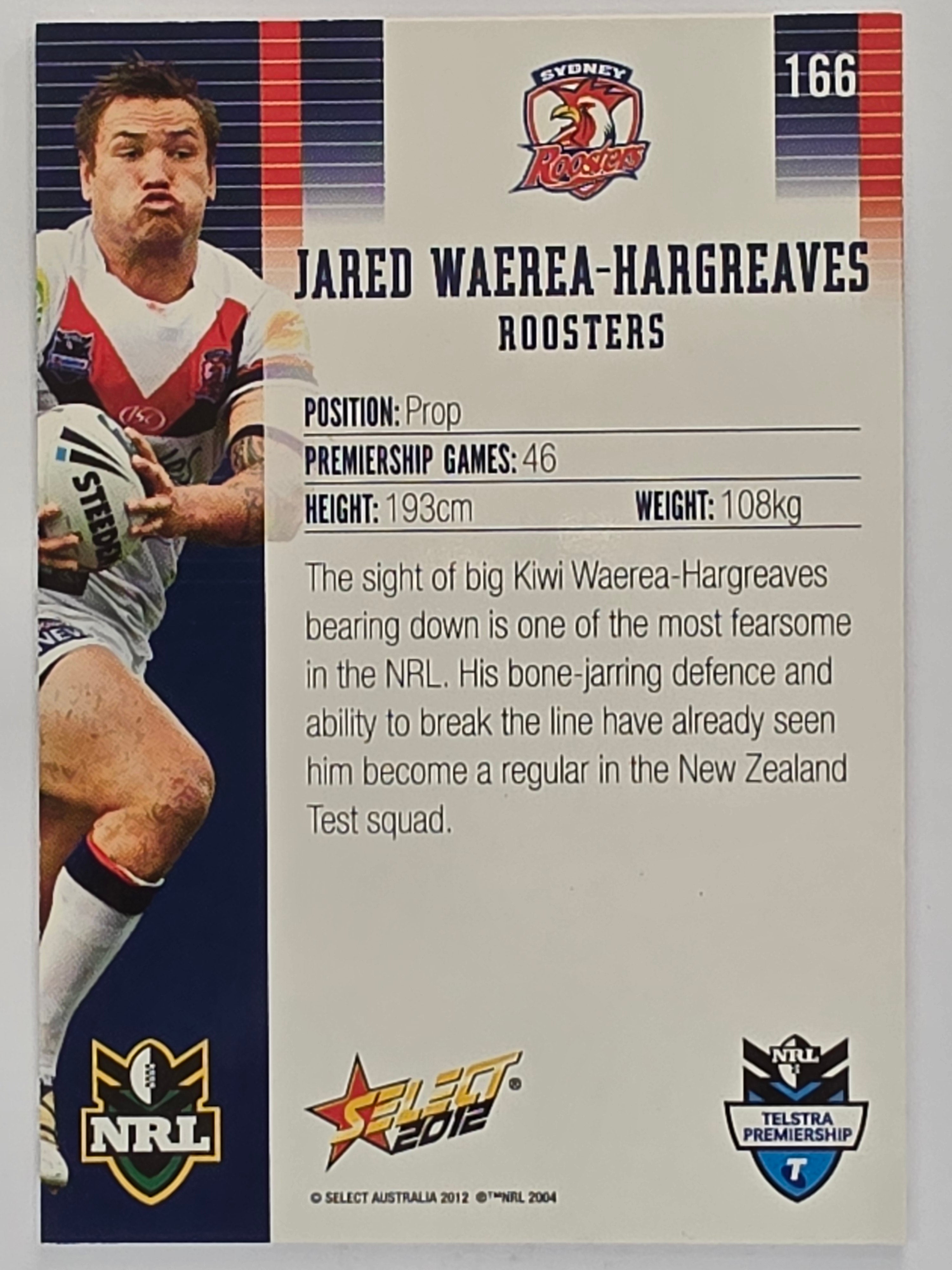 NRL 2012 Champions Base Card #166 Jared Waerea-Hargreaves Sydney Roosters