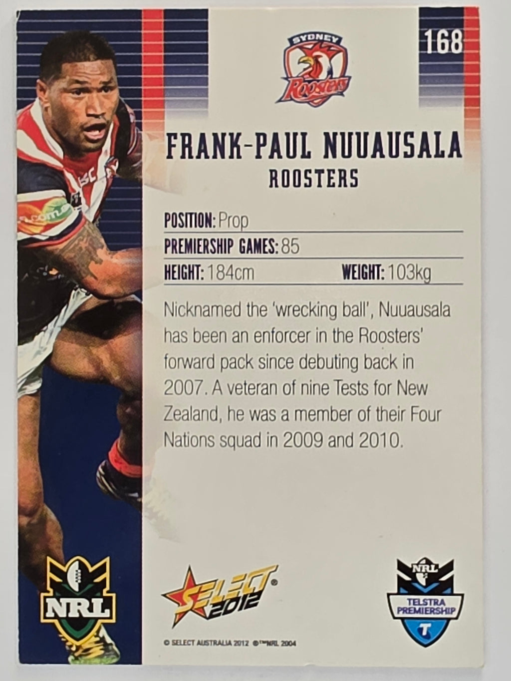 NRL 2012 Champions Base Card #168 Frank-Paul Nuuausala Sydney Roosters
