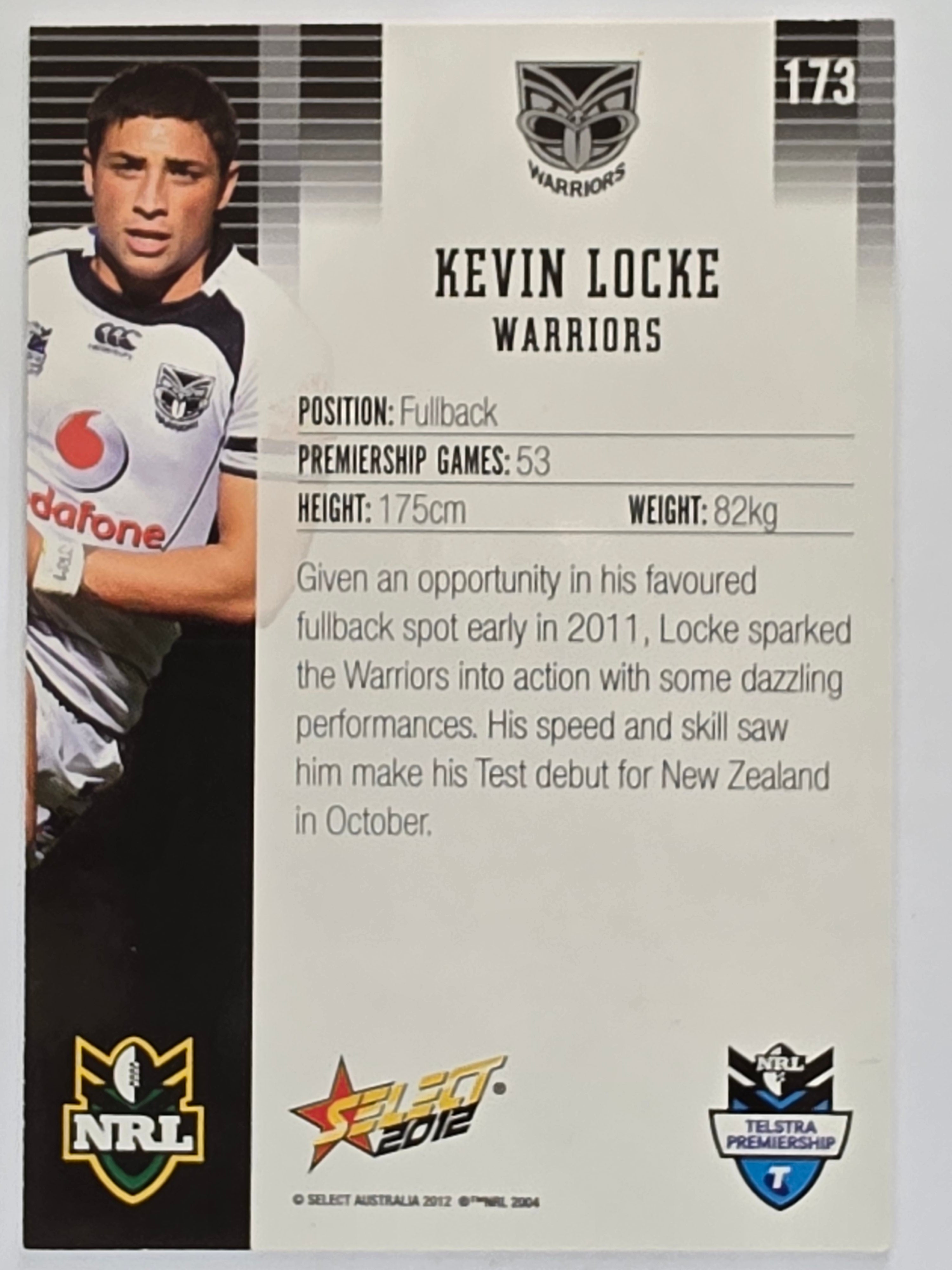NRL 2012 Champions Base Card #173 Kevin Locke New Zealand Warriors