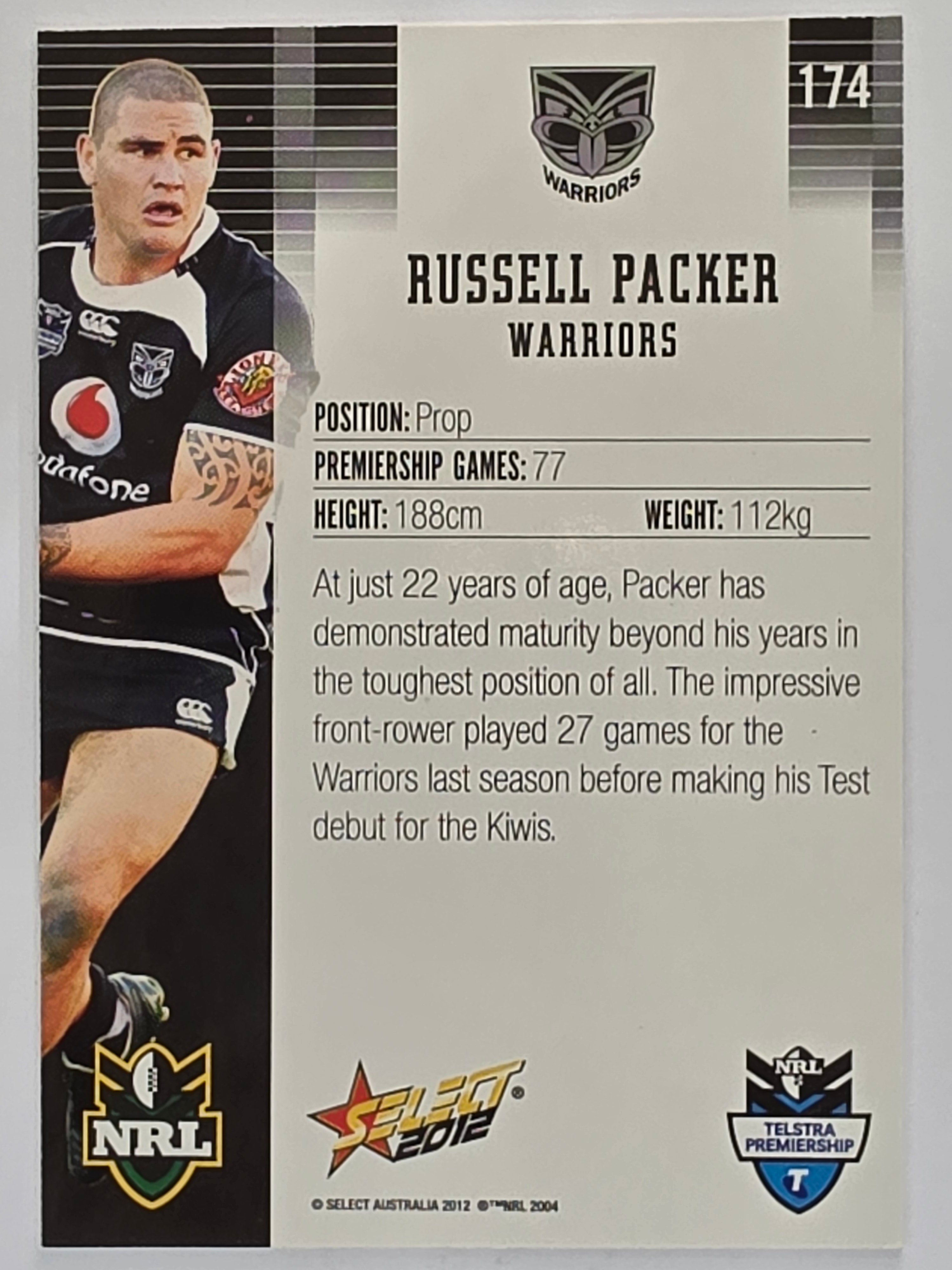 NRL 2012 Champions Base Card #174 Russell Packer New Zealand Warriors