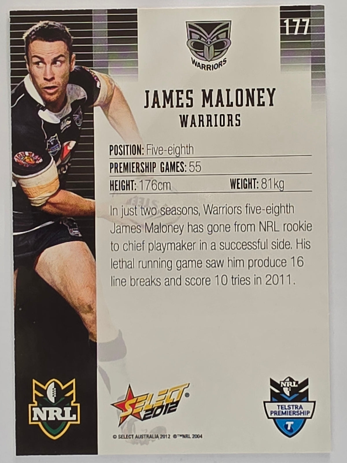 NRL 2012 Champions Base Card #177 James Maloney New Zealand Warriors