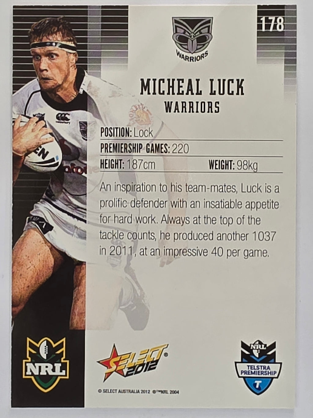 NRL 2012 Champions Base Card #178 Micheal Luck New Zealand Warriors