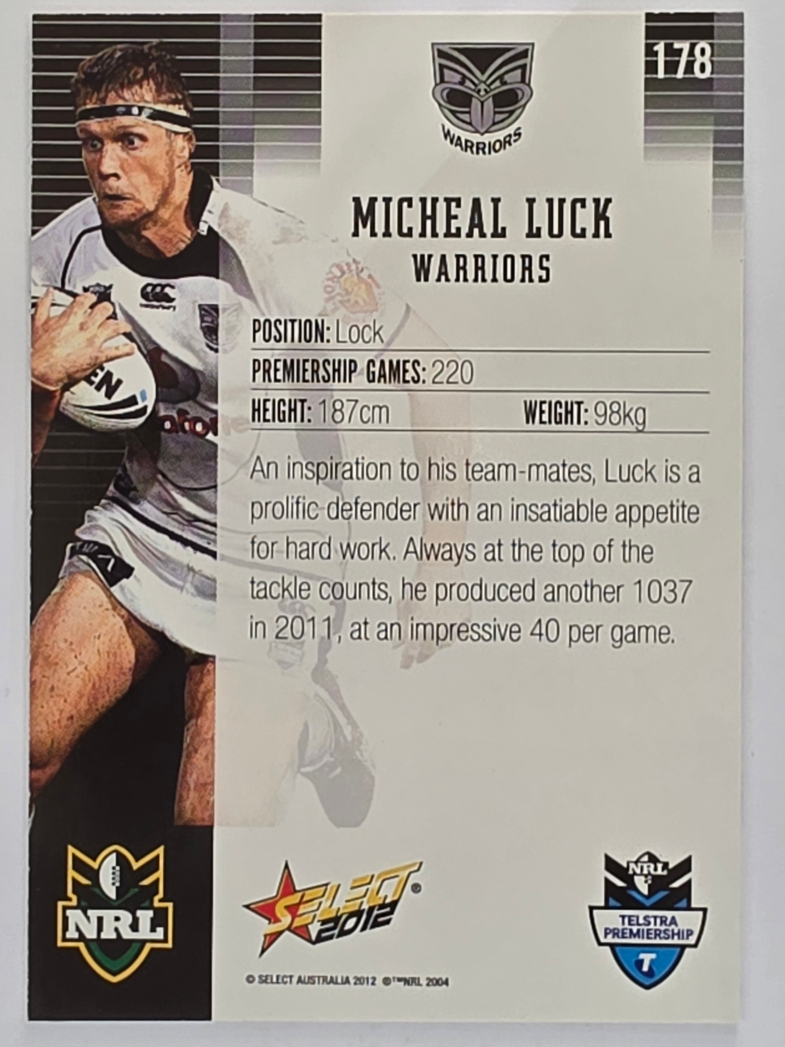 NRL 2012 Champions Base Card #178 Micheal Luck New Zealand Warriors