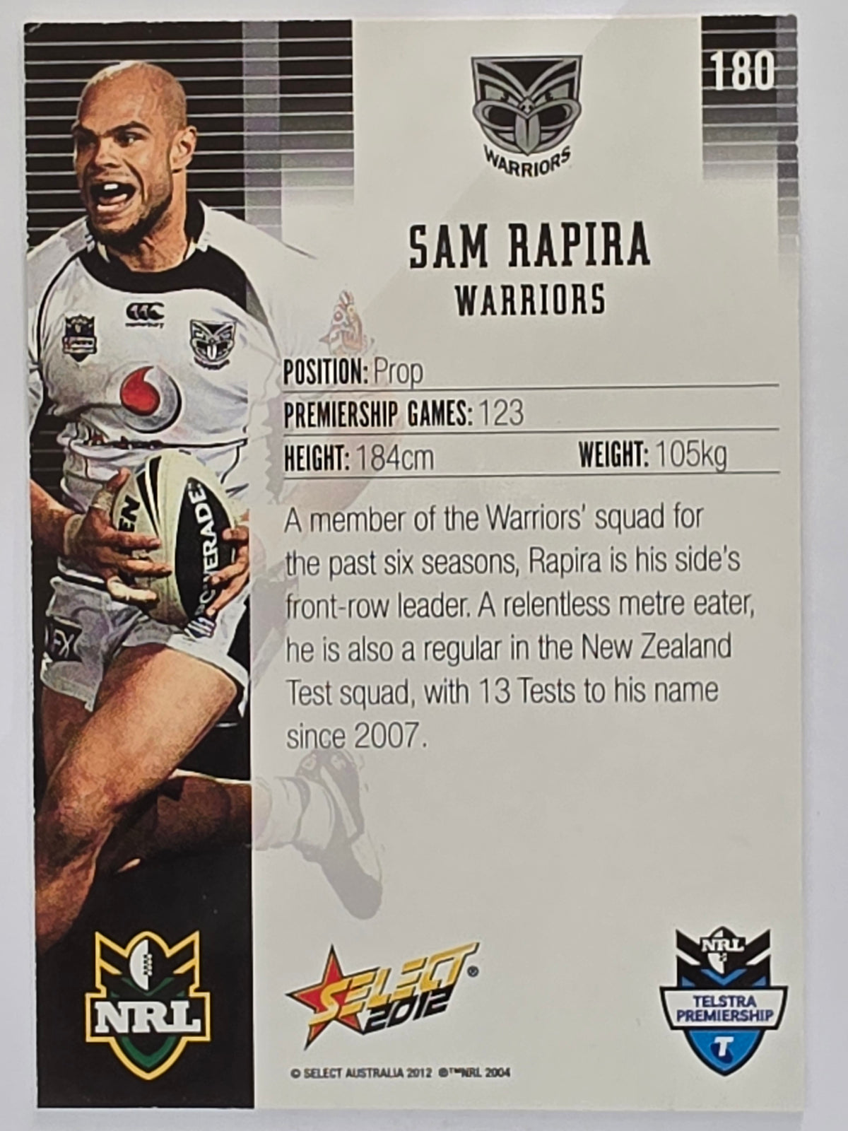 NRL 2012 Champions Base Card #180 Sam Rapira New Zealand Warriors