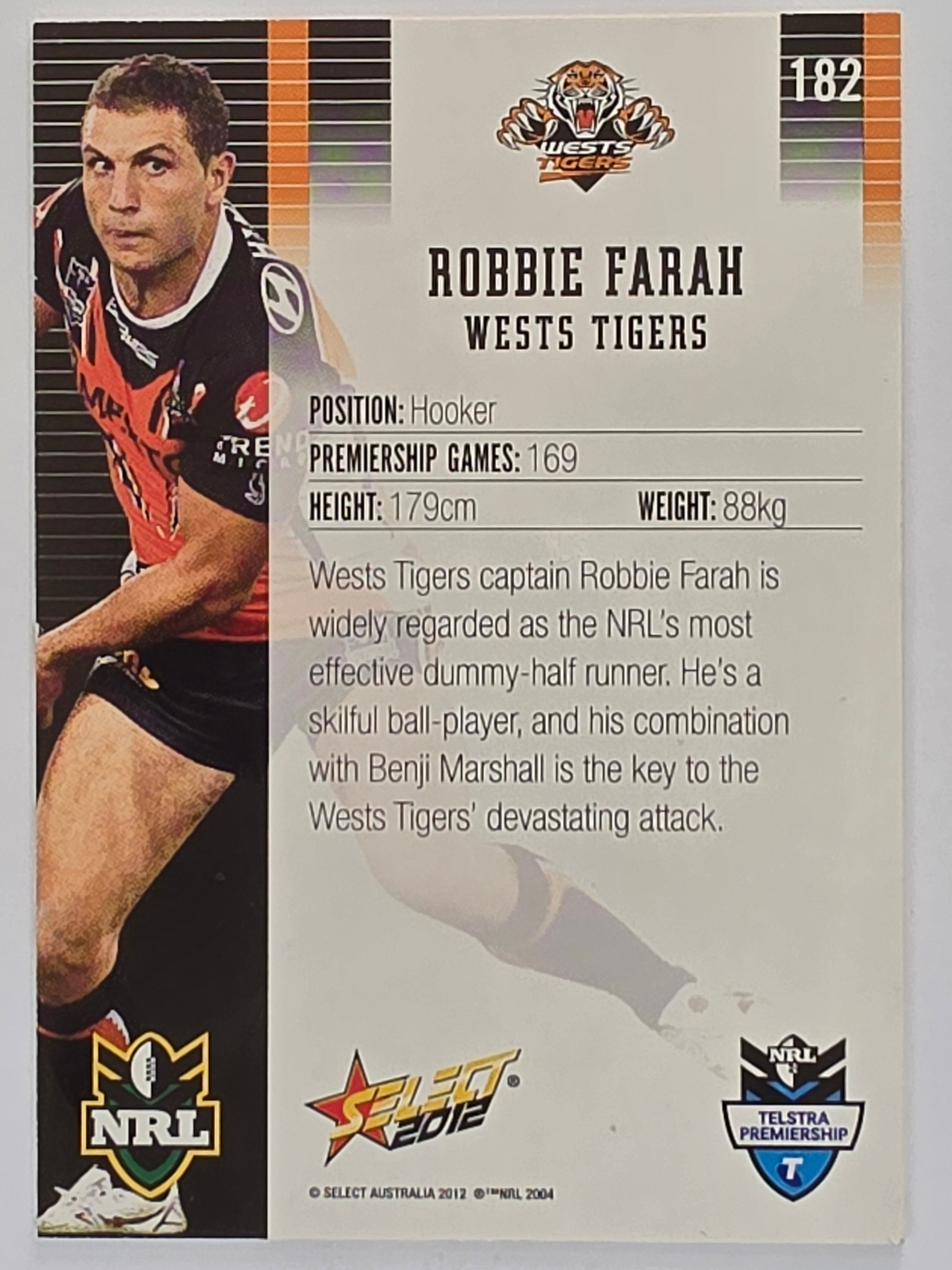 NRL 2012 Champions Base Card #182 Robbie Farah Wests Tigers