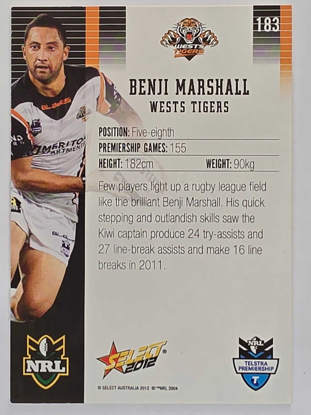 NRL 2012 Champions Base Card #183 Benji Marshall Wests Tigers