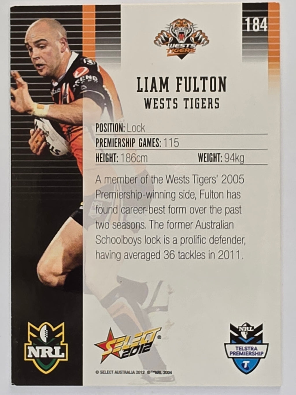 NRL 2012 Champions Base Card #184 Liam Fulton Wests Tigers