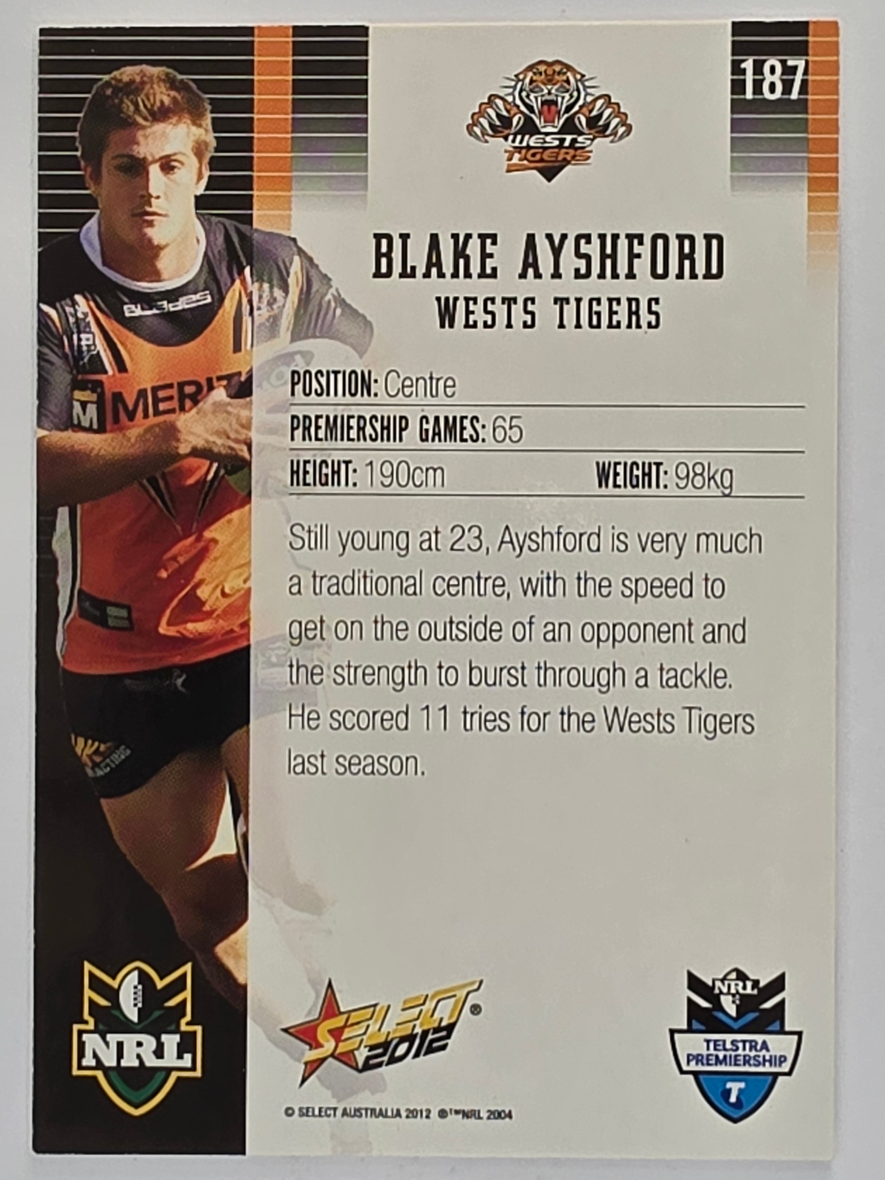 NRL 2012 Champions Base Card #187 Blake Ayshford Wests Tigers
