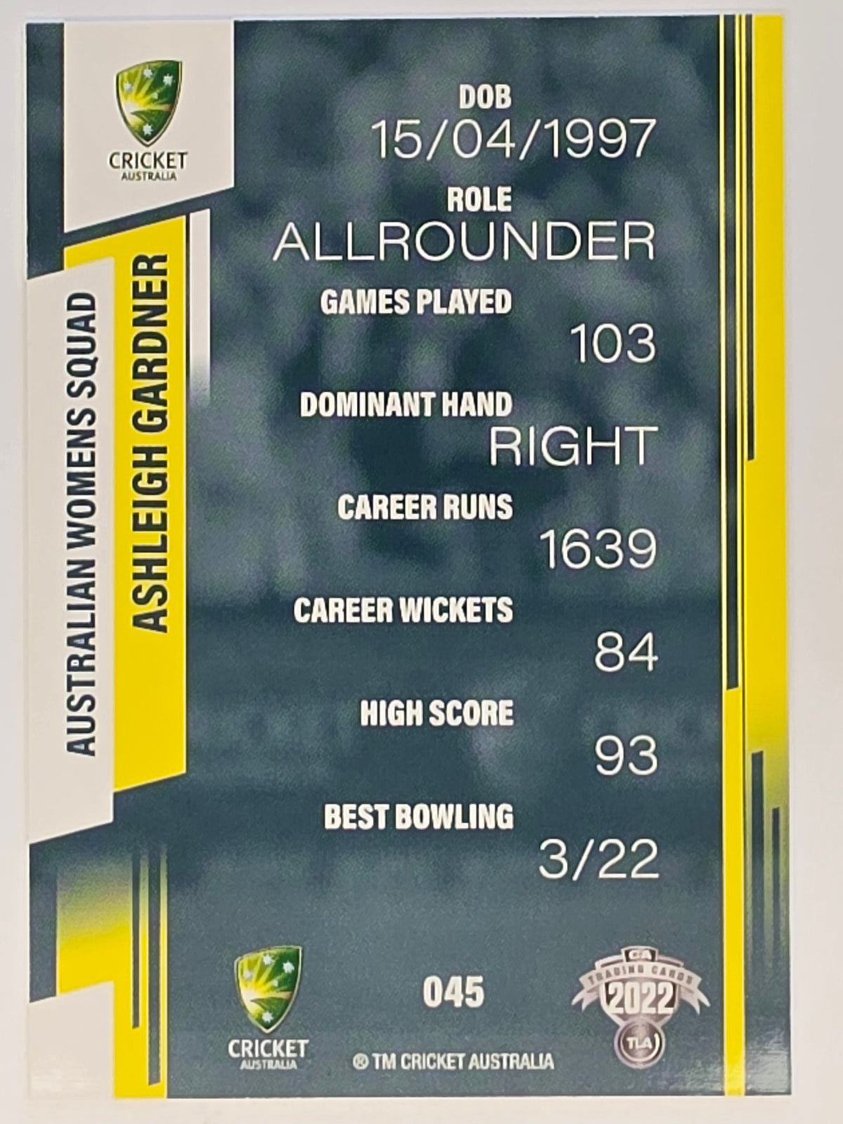 2022-23 Cricket Traders | #045 Ashleigh Gardner | Australian Women