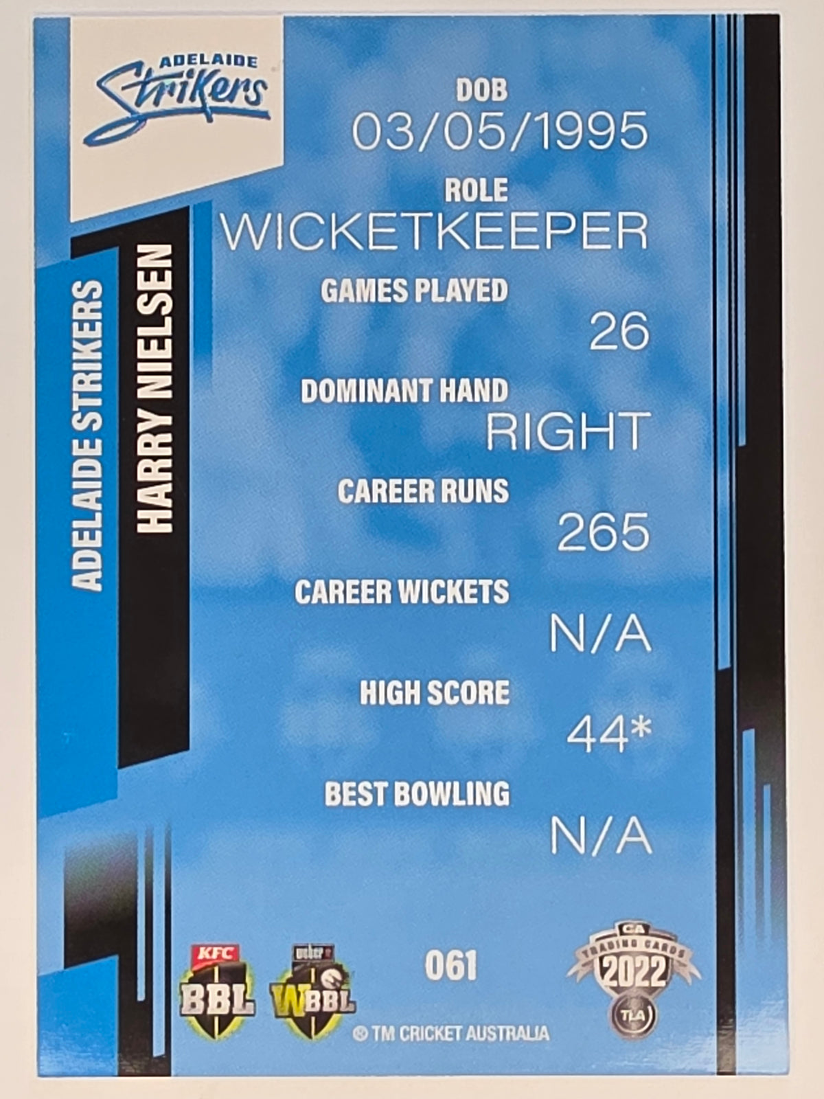 2022-23 Cricket Traders | #061 Harry Nielsen | Adelaide Strikers BBL