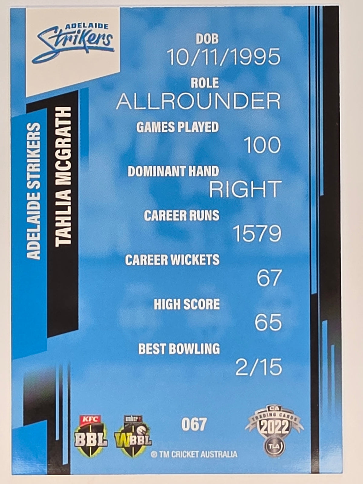 2022-23 Cricket Traders | #067 Tahlia McGrath | Adelaide Strikers WBBL