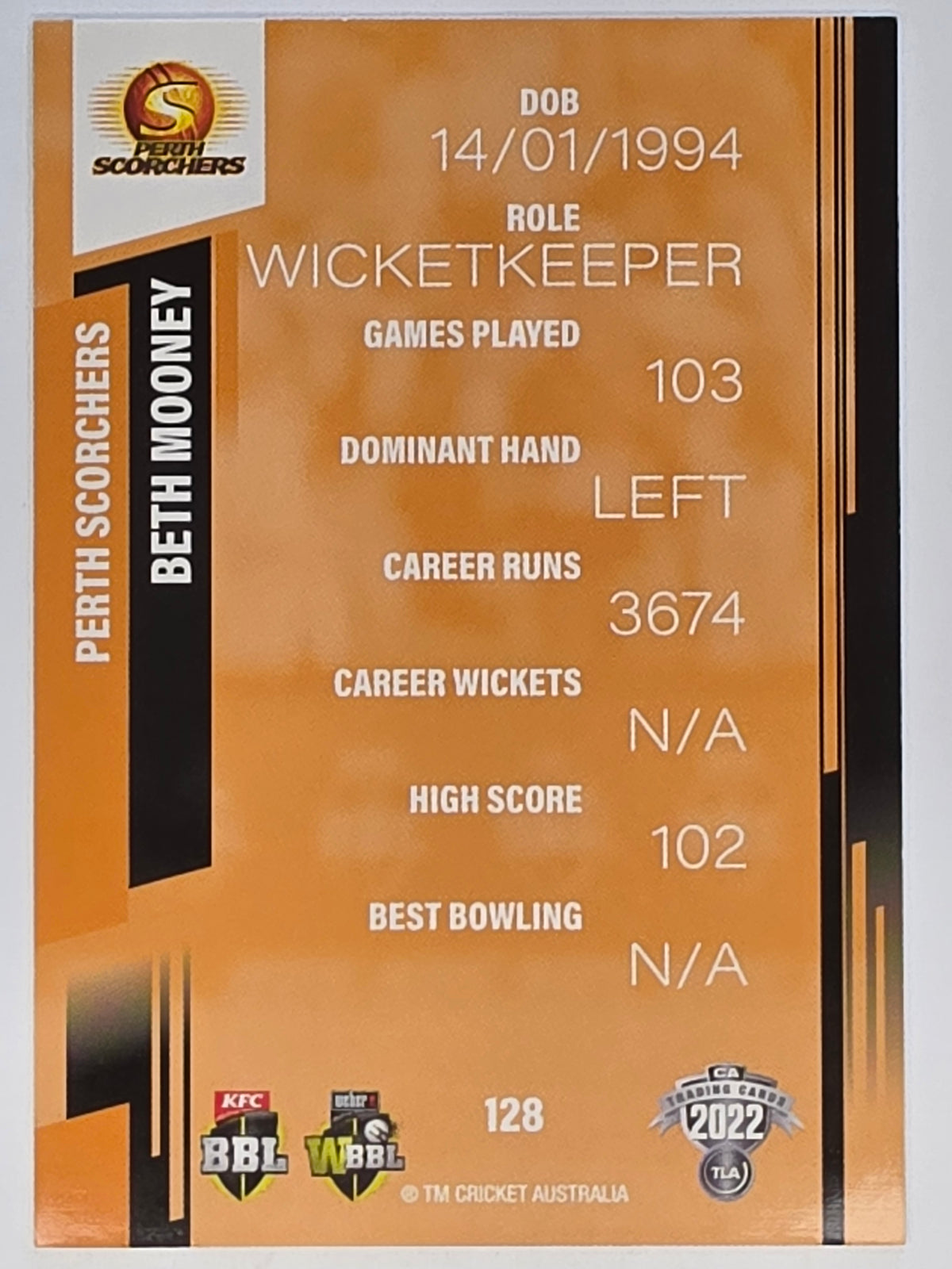 2022-23 Cricket Traders | #128 Beth Mooney | Perth Scorchers WBBL