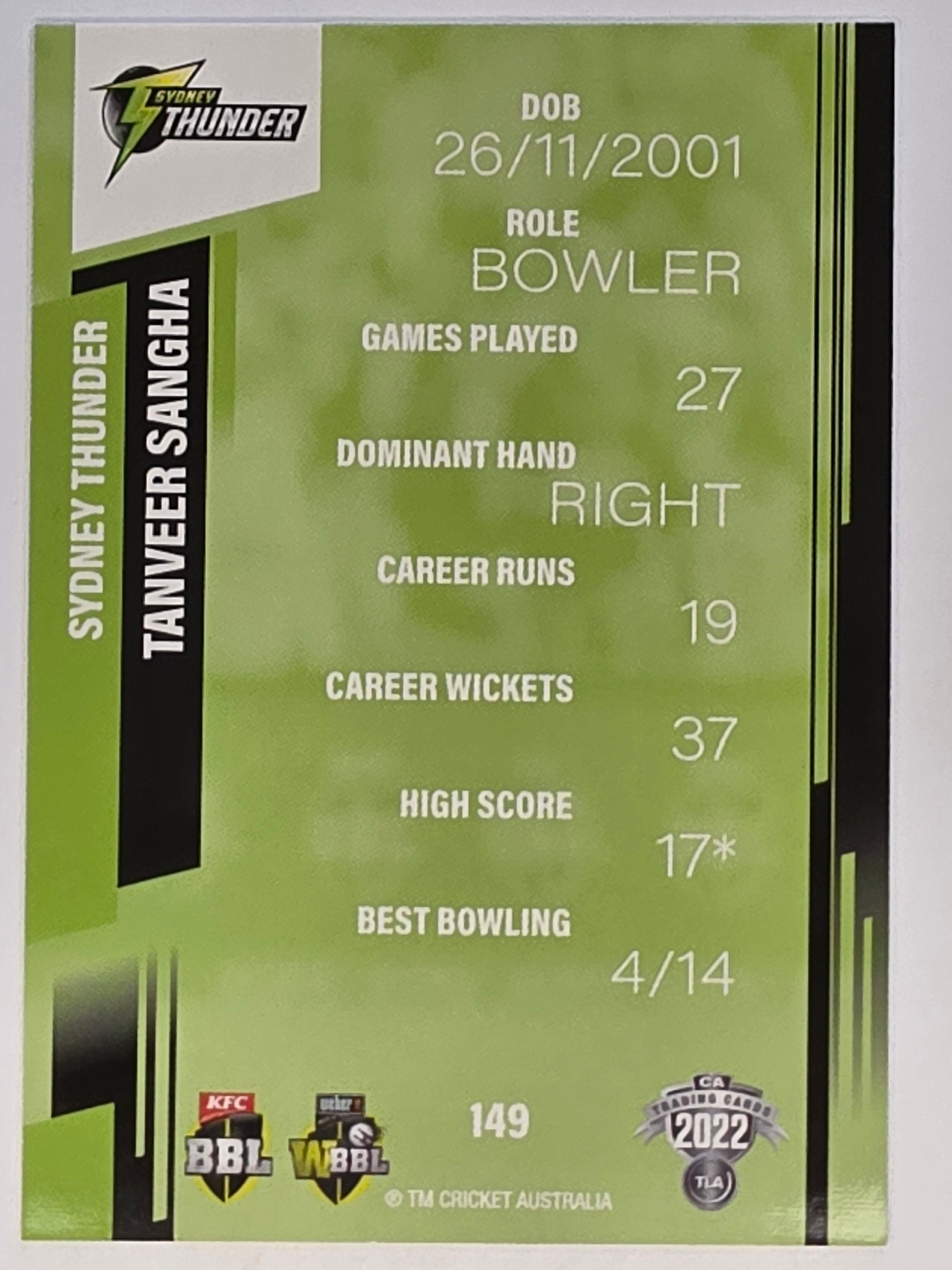 2022-23 Cricket Traders | #149 Tanveer Sangha | Sydney Thunder BBL