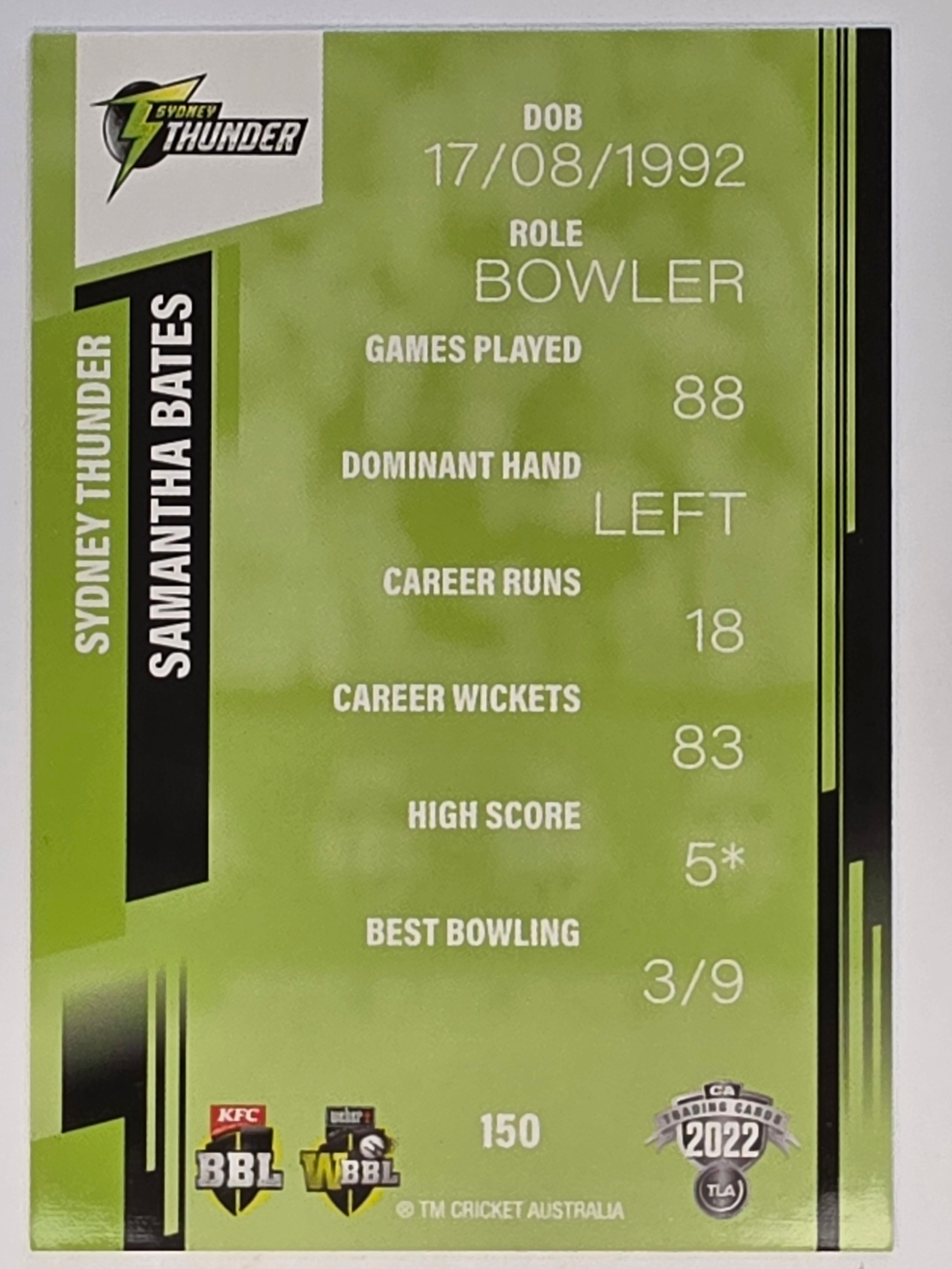 2022-23 Cricket Traders | #150 Samantha Bates | Sydney Thunder WBBL