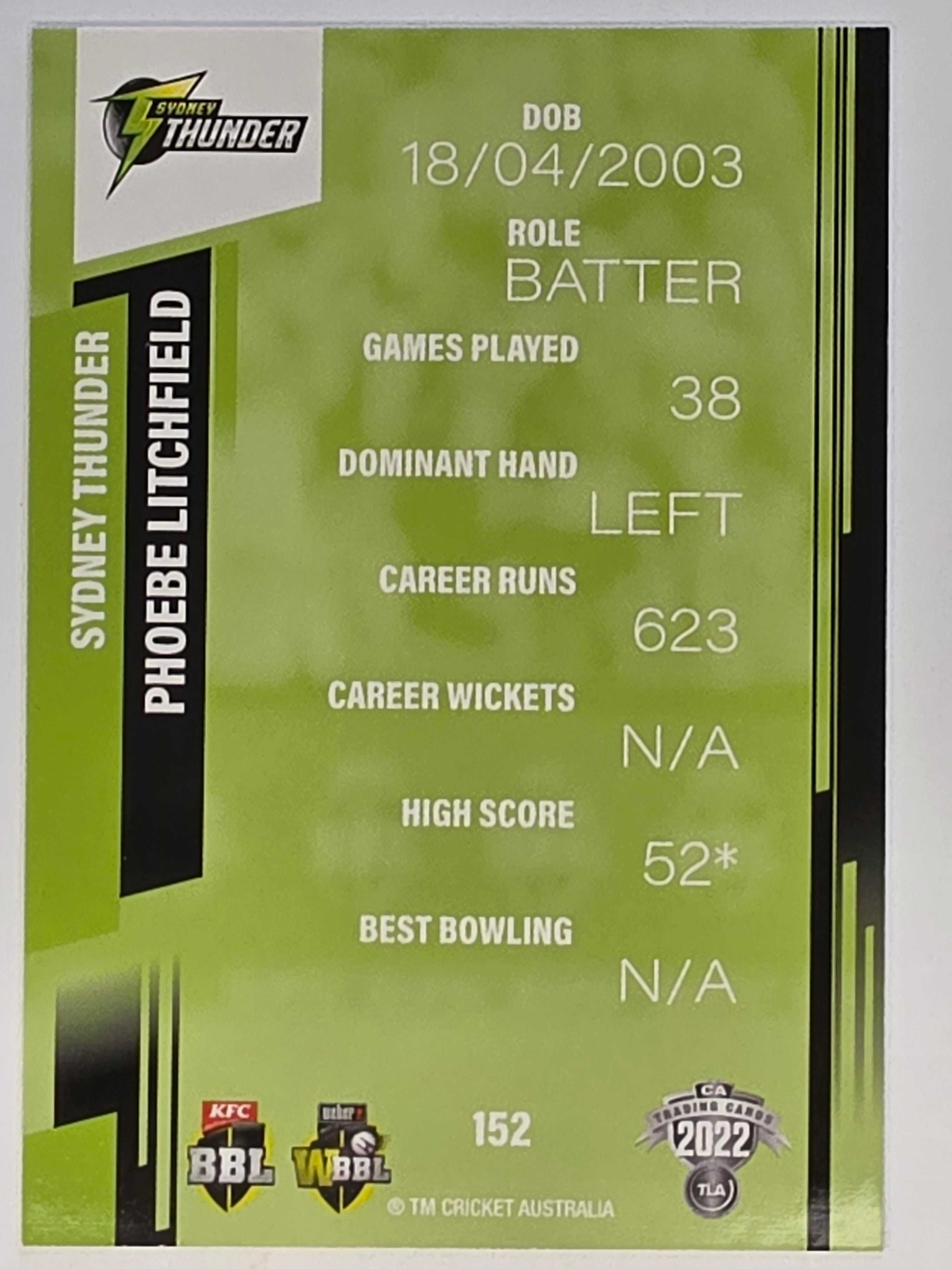 2022-23 Cricket Traders | #152 Phoebe Litchfield | Sydney Thunder WBBL