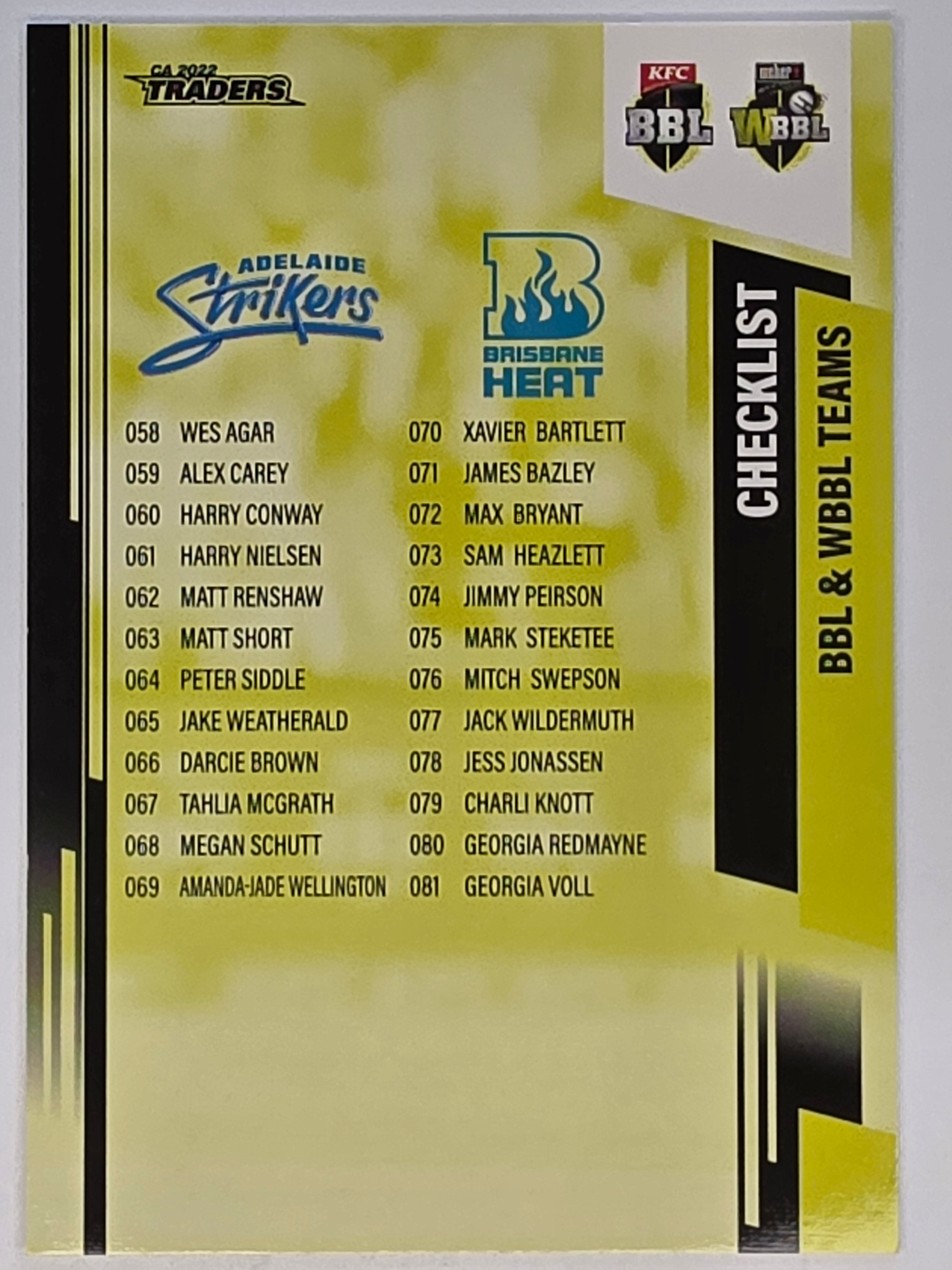 2022-23 Cricket Traders | #155 Checklist BBL/WBBL CL