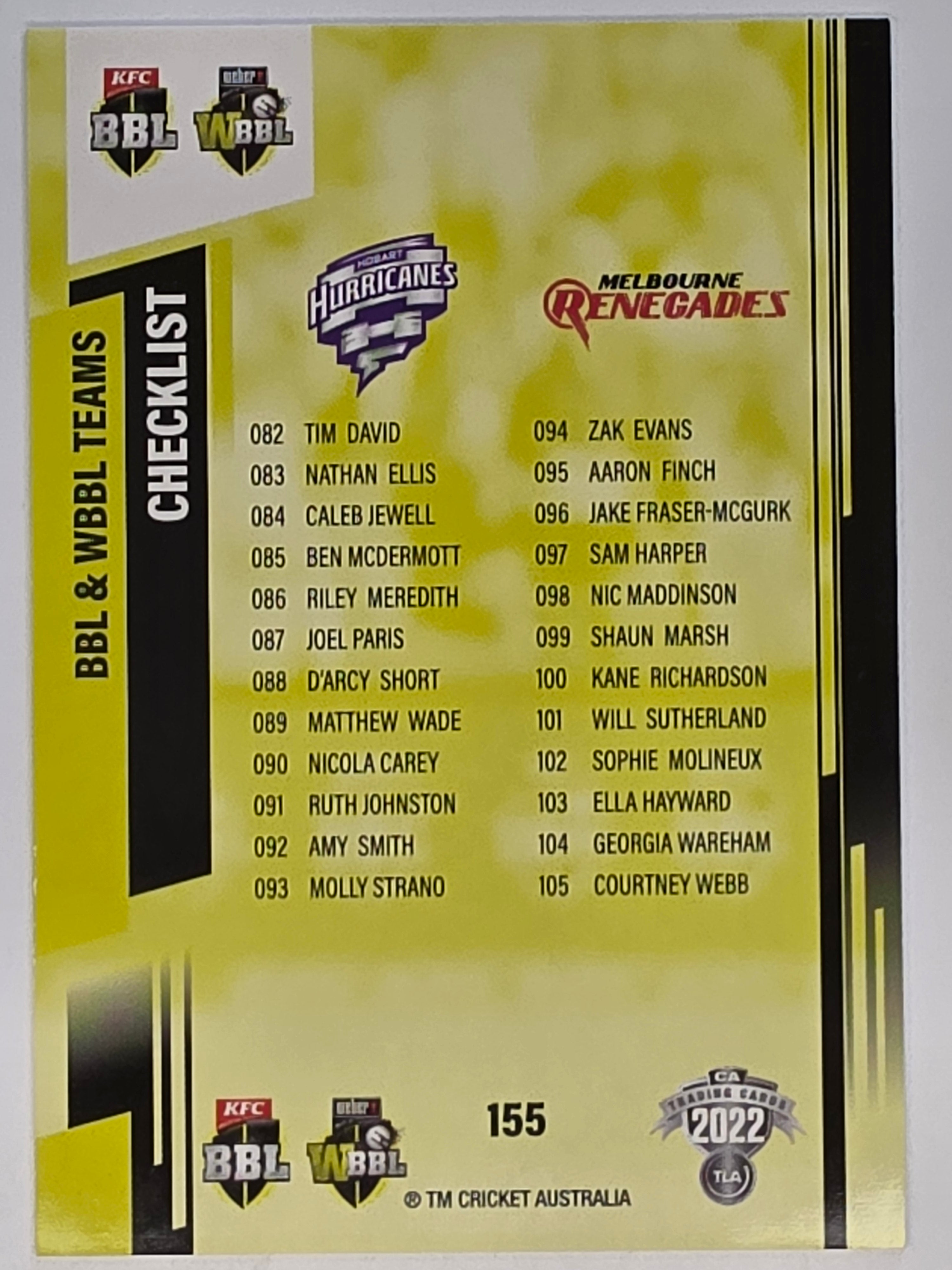 2022-23 Cricket Traders | #155 Checklist BBL/WBBL CL