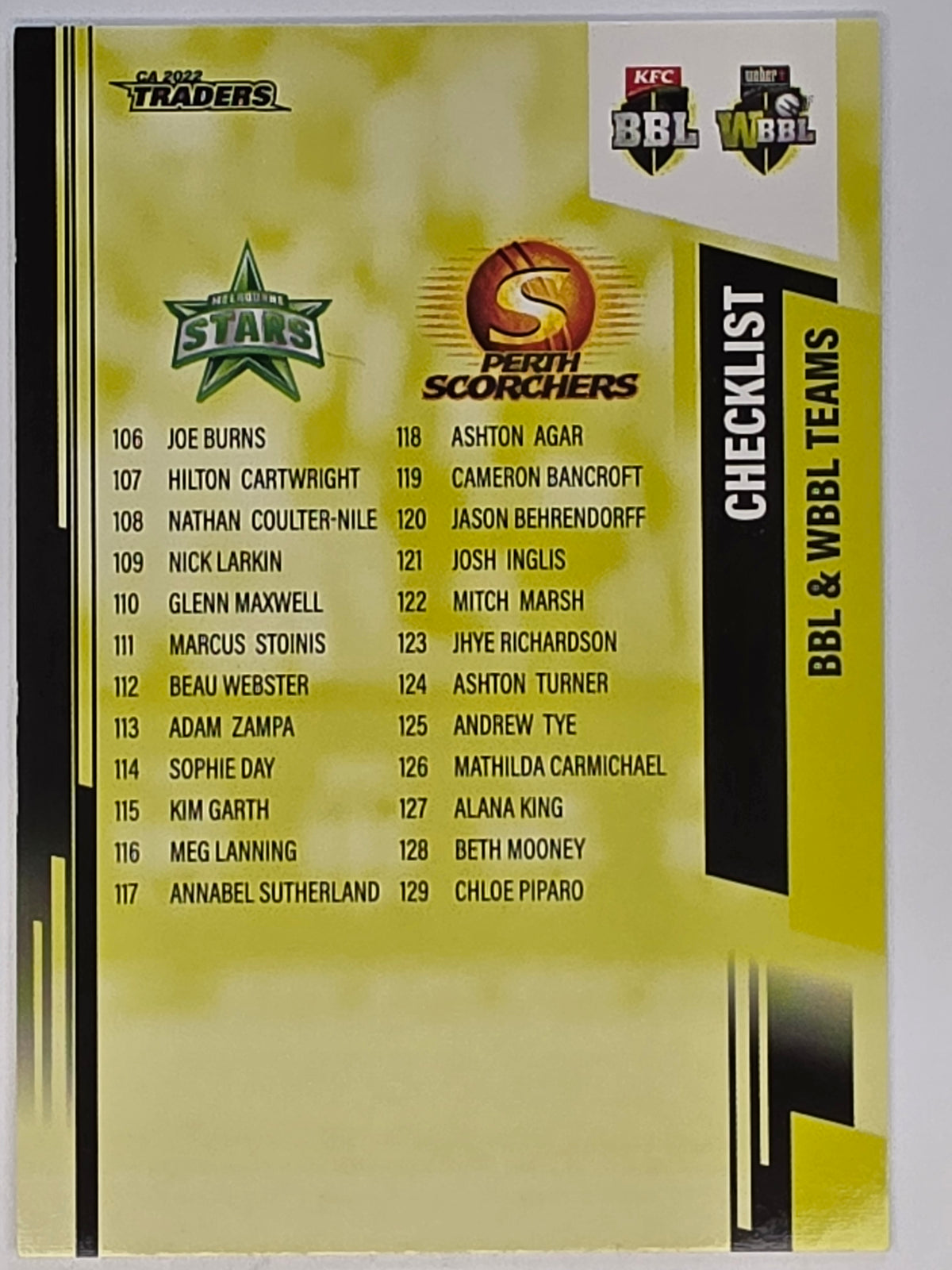 2022-23 Cricket Traders | #156 Checklist BBL/WBBL CL