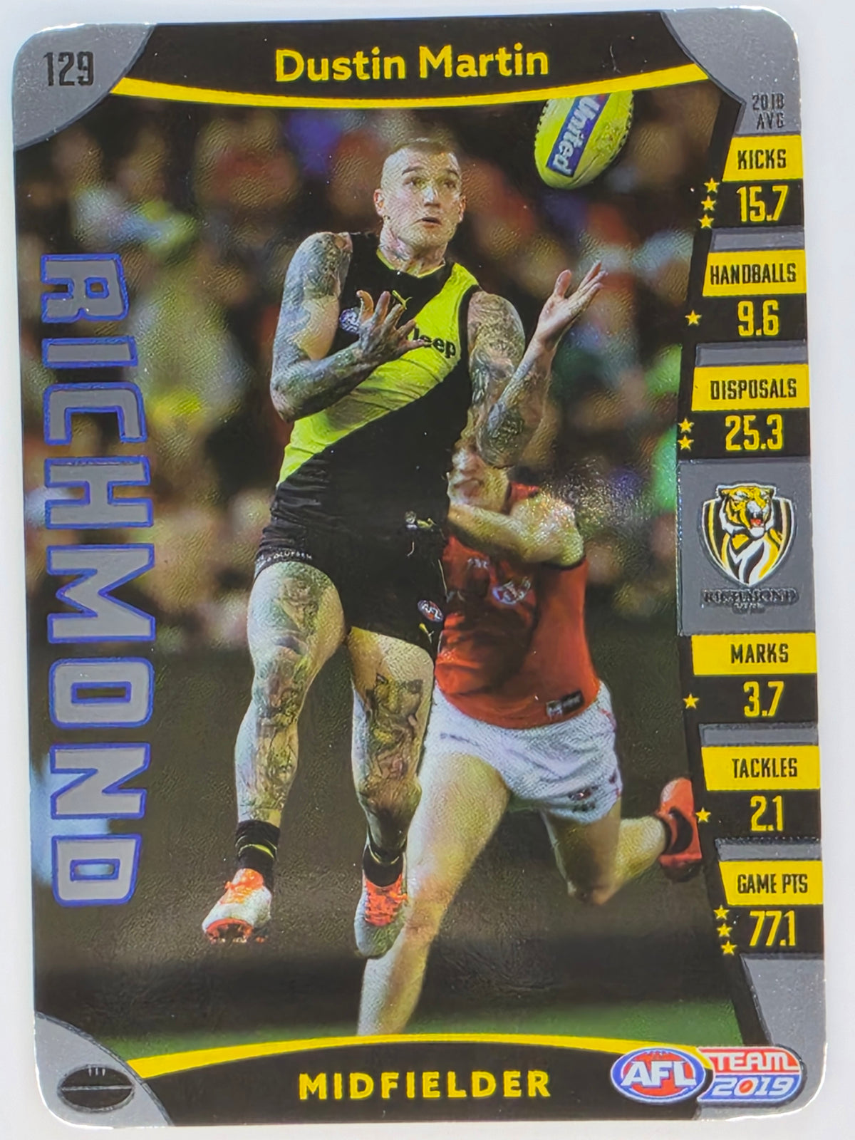 AFL 2019 TeamCoach Silver Parallel #129 Dustin Martin Richmond Tigers