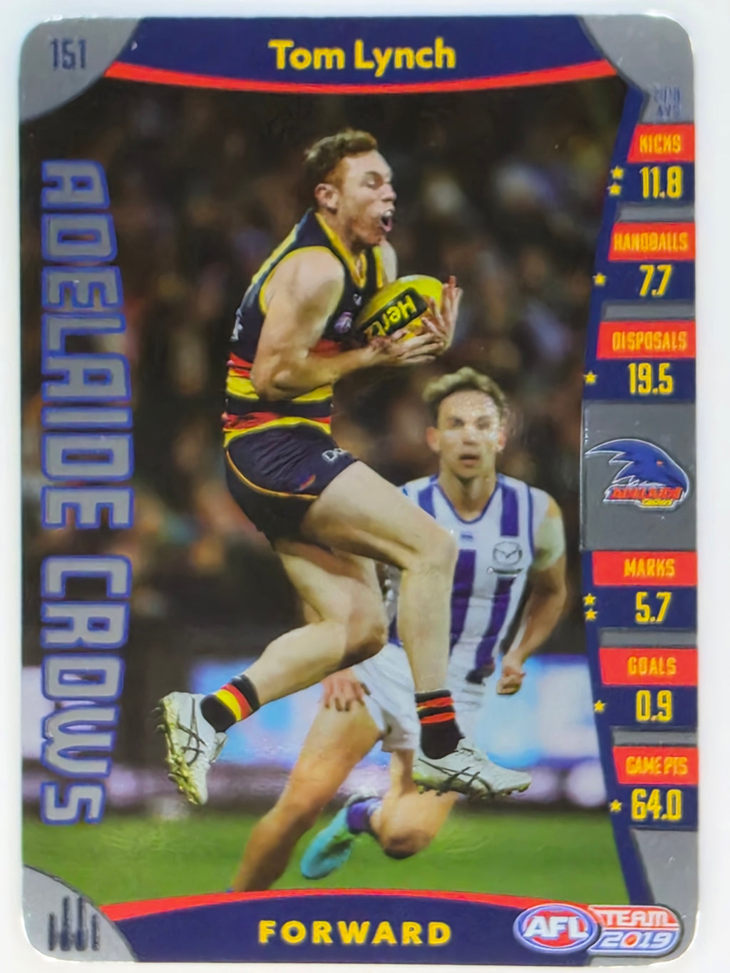AFL 2019 TeamCoach Silver Parallel #151 Tom Lynch Adelaide Crows