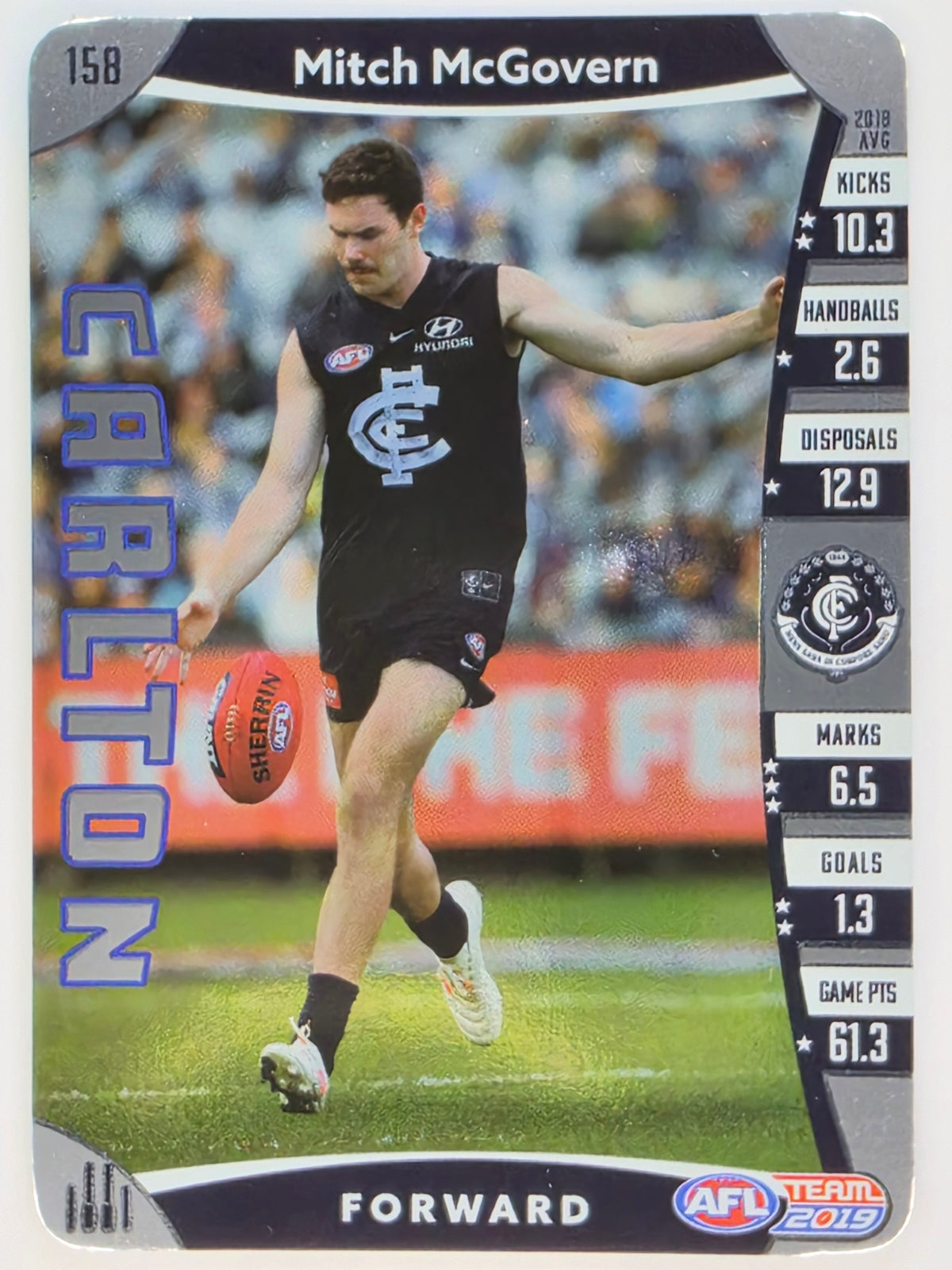 AFL 2019 TeamCoach Silver Parallel #158 Mitch McGovern Carlton Blues